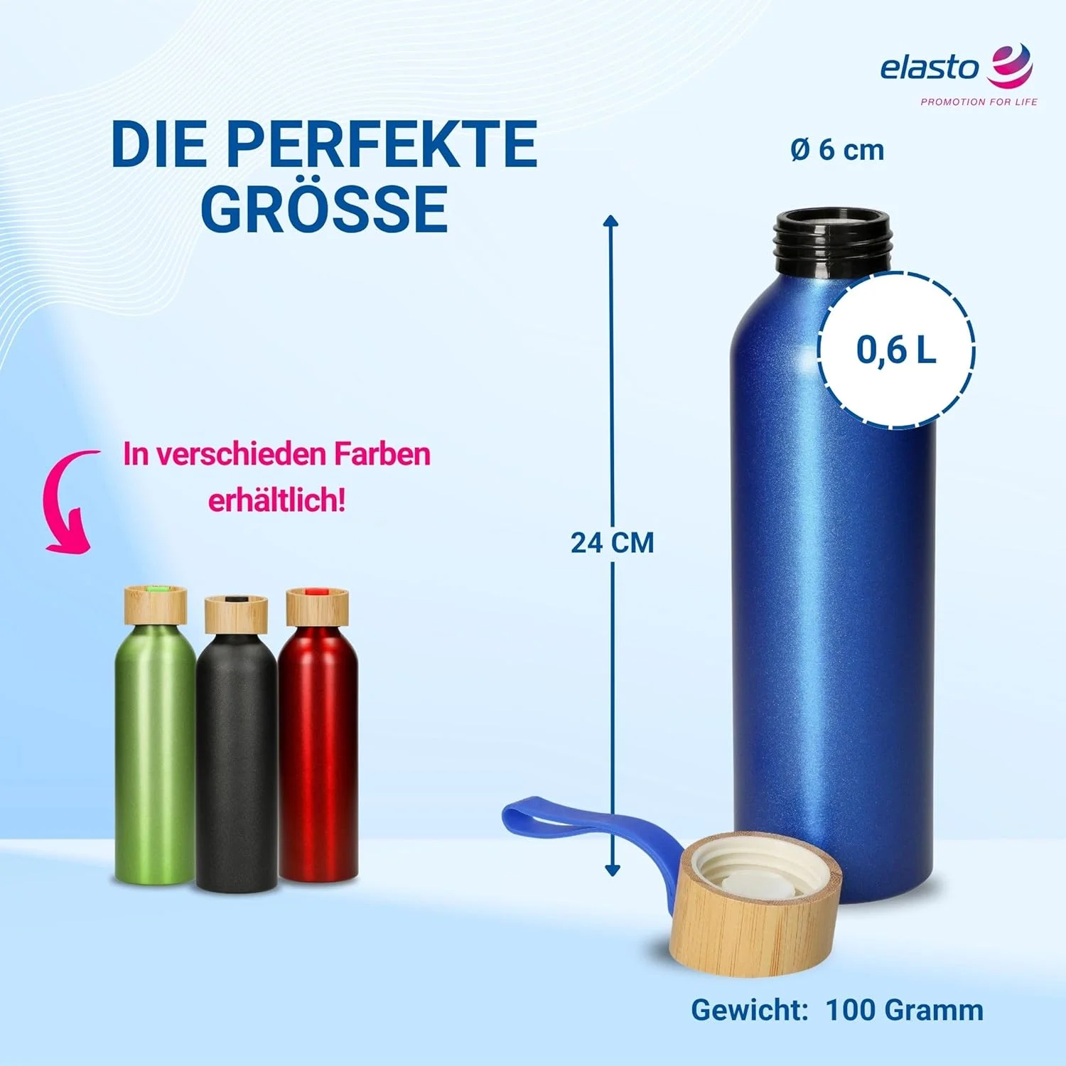 بطری نوشیدنی ضد نشت، 600 میلی لیتر، بطری آب فوق سبک برای نوشیدنی های گازدار، بدون BPA و مقاوم در برابر شکستن، بطری ورزشی با بند سیلیکونی برای کودکان و بزرگسالان، رنگ: آبی/طبیعی