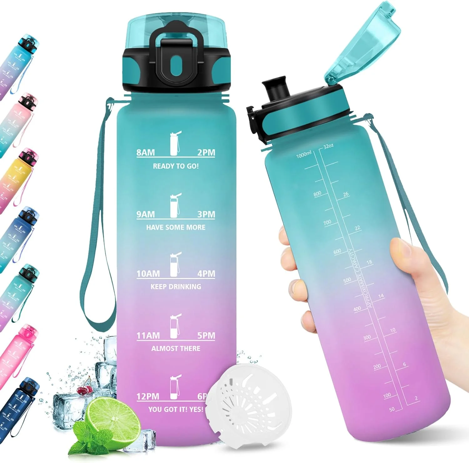 بطری ورزشی KollyKolla، بطری ورزشی 1 لیتری، بطری آب 1 لیتری با نشانگر زمان و فیلتر، ضد آب، بدون BPA، بطری آب برای کودکان، بزرگسالان، مدرسه، دوچرخه سواری، تناسب اندام، دفتر، باشگاه بطری ورزشی KollyKolla، بطری ورزشی 1 لیتری، بطری آب 1 لیتری با نشانگر زمان و فیلتر، ضد آب، بدون BPA، بطری آب برای کودکان، بزرگسالان، مدرسه، دوچرخه سواری، تناسب اندام، دفتر، باشگاه