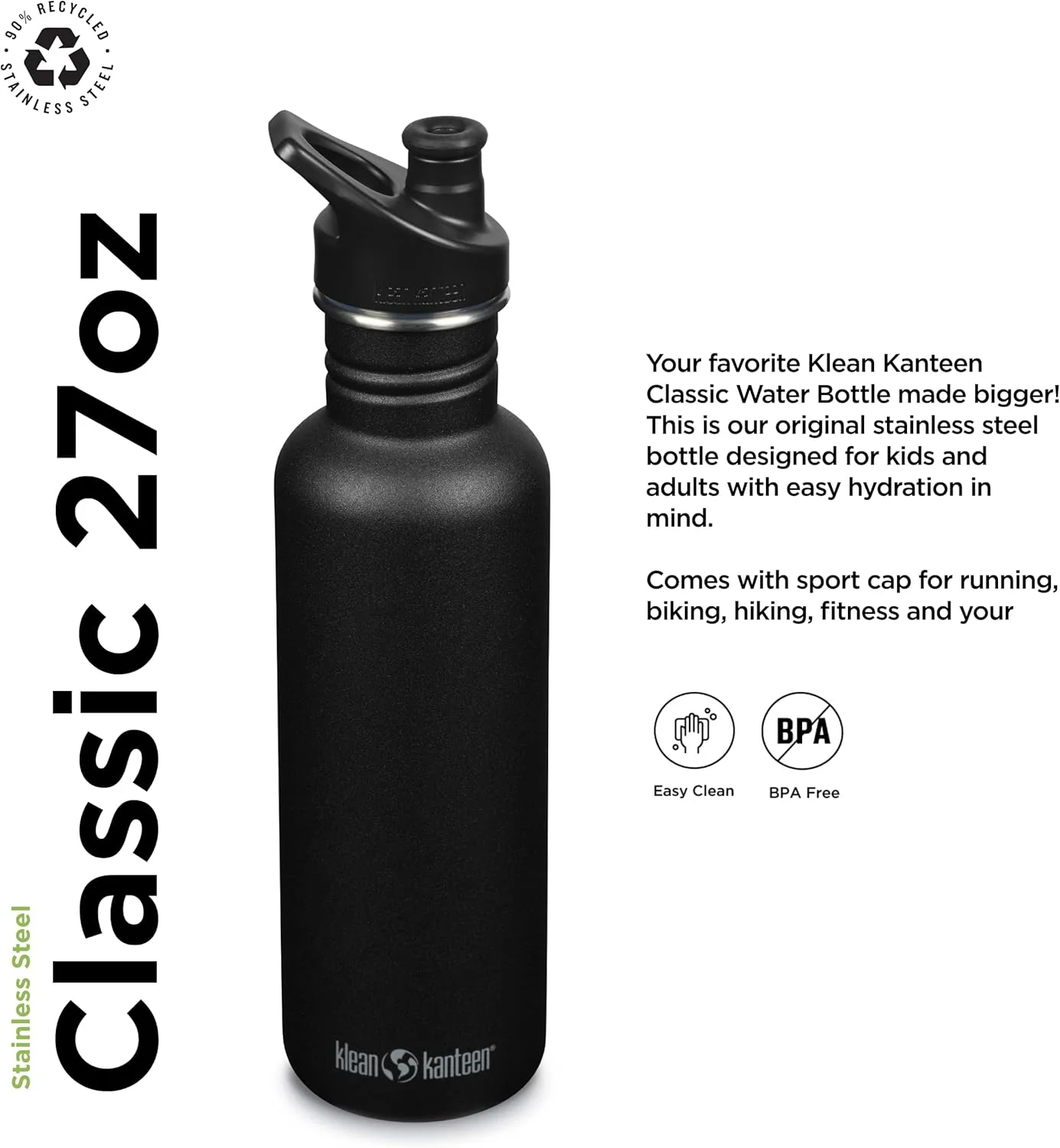 قمقمه کلاسیک 800 میلی لیتری کلین کانتین (همراه با درب ورزشی) مشکی قمقمه کلاسیک 800 میلی لیتری کلین کانتین (همراه با درب ورزشی) مشکی