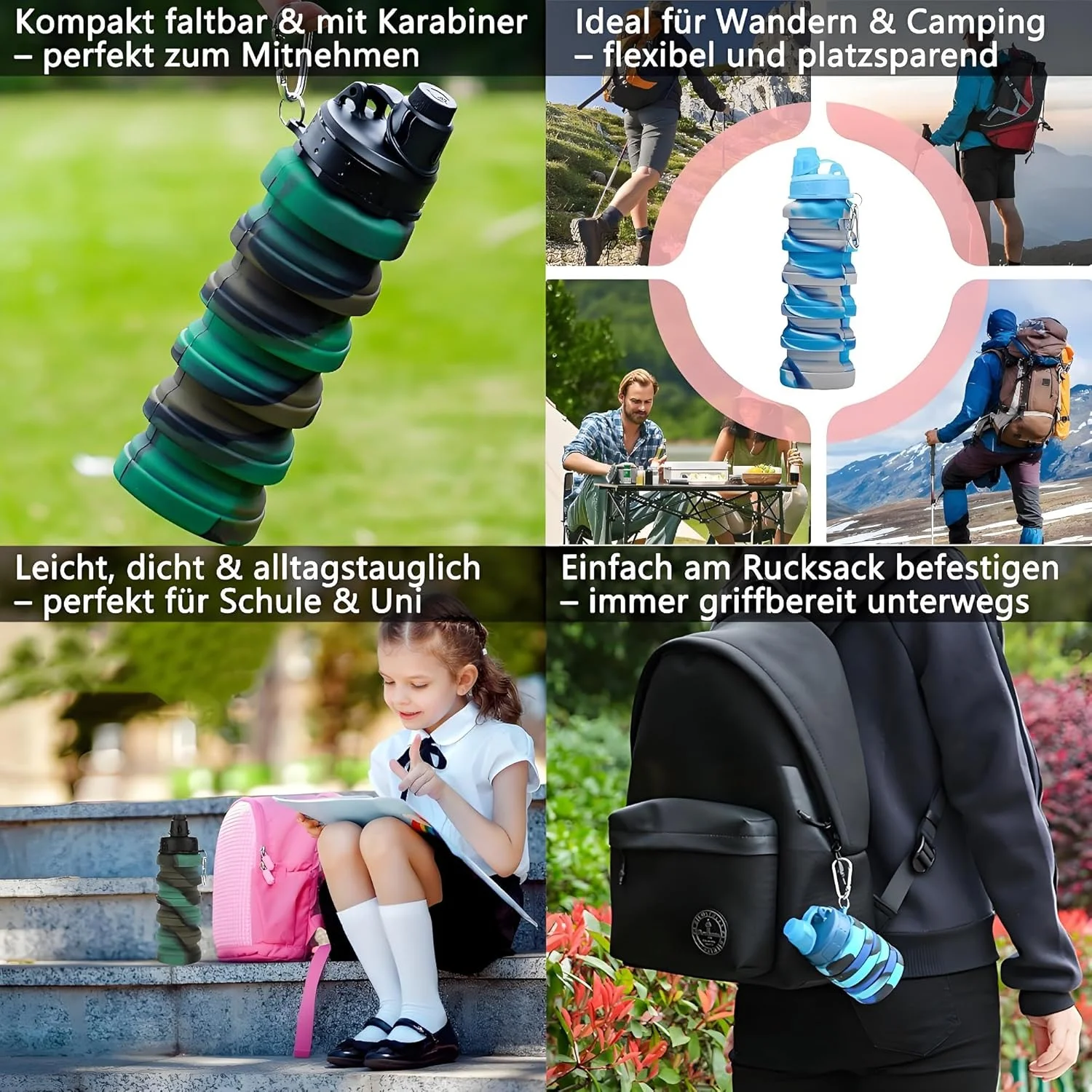 بطری آب تاشو دوچرخه 700 میلی لیتر، بطری آب سیلیکونی تاشو ضد نشت، بطری نرم 0.7 لیتری بزرگ و سبک، بطری تاشو بدون BPA برای ورزش (آبی) بطری آب تاشو دوچرخه 700 میلی لیتر، بطری آب سیلیکونی تاشو ضد نشت، بطری نرم 0.7 لیتری بزرگ و سبک، بطری تاشو بدون BPA برای ورزش (آبی)