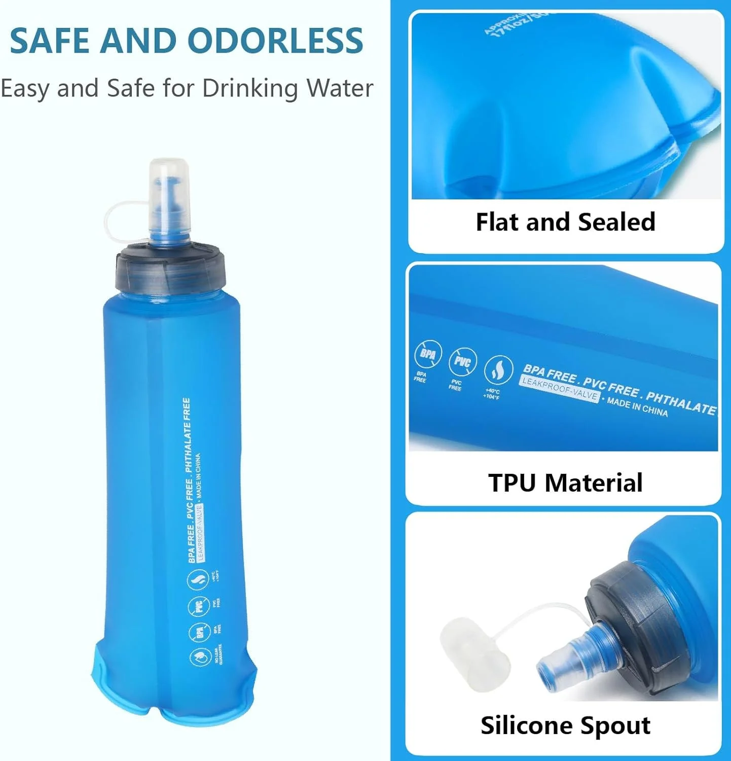 بطری آب تاشو نرم JEELAD، ایده آل برای دویدن، پیاده روی و دوچرخه سواری (آبی TPU-500ml-2 عدد) بطری آب تاشو نرم JEELAD، ایده آل برای دویدن، پیاده روی و دوچرخه سواری (آبی TPU-500ml-2 عدد)