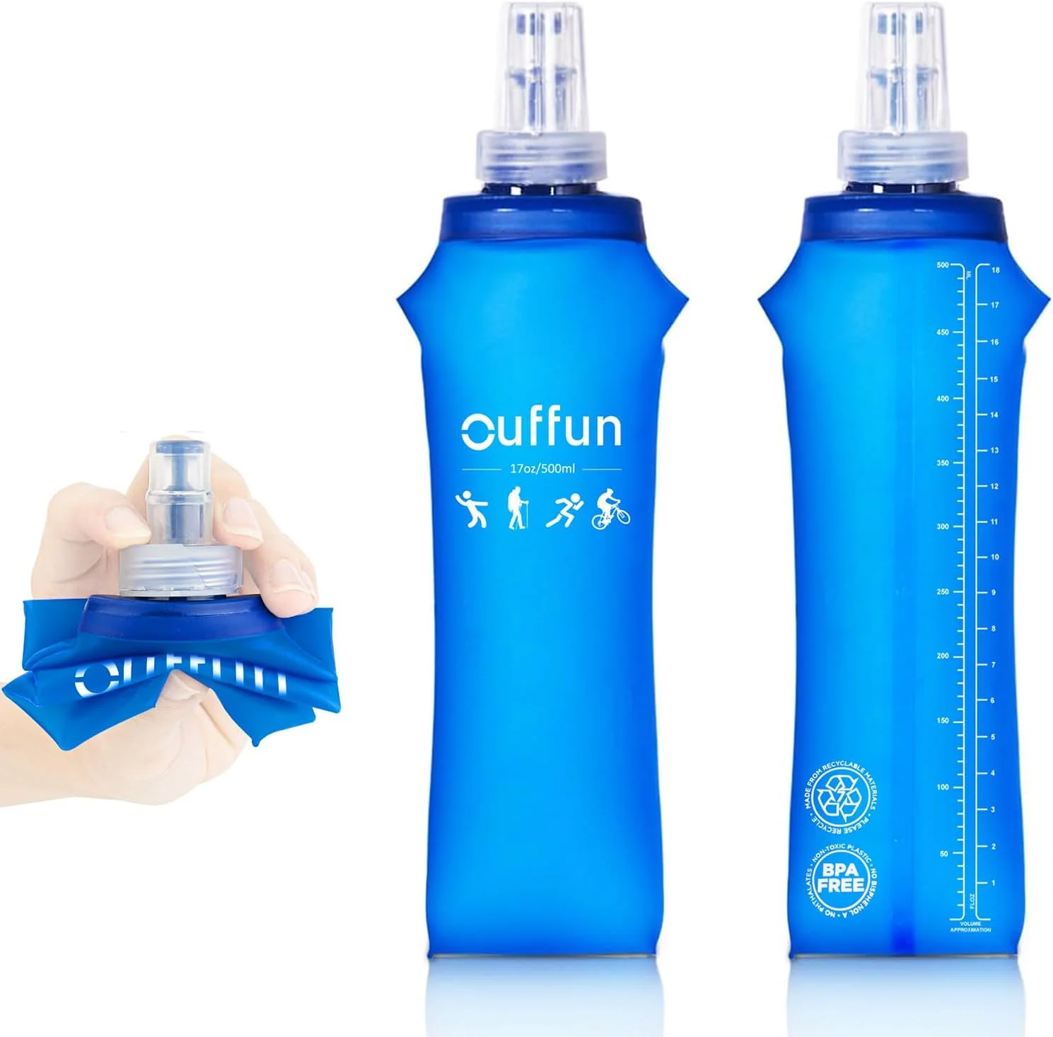 بسته 2 عددی بطری آب نرم، 500 میلی لیتری، قمقمه نرم برای دویدن، مناسب برای کوله پشتی هیدراتاسیون، بطری آب تاشو TPU، قمقمه دستی قابل استفاده مجدد برای دویدن، پیاده روی، دوچرخه سواری، کوهنوردی و مسافرت