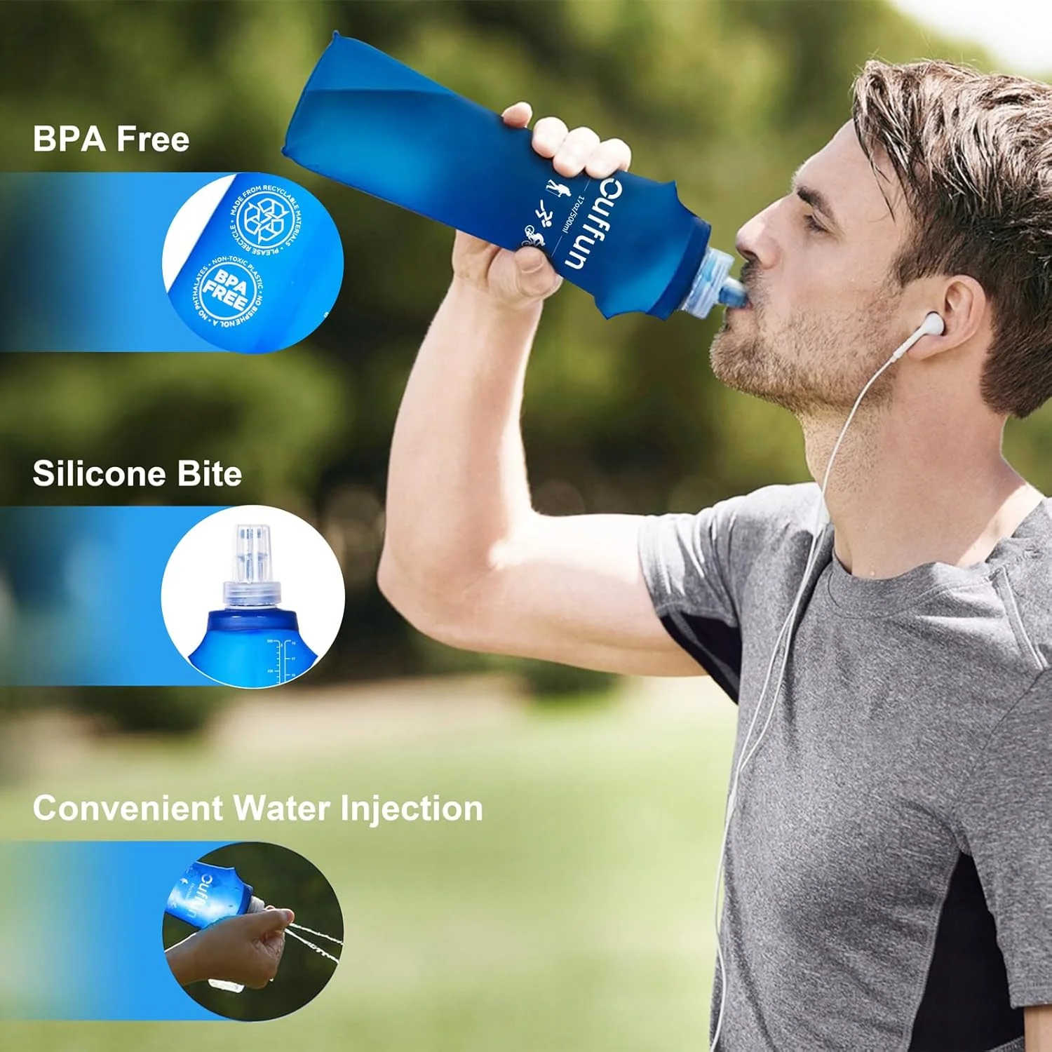 بسته 2 عددی بطری آب نرم، 500 میلی لیتری، قمقمه نرم برای دویدن، مناسب برای کوله پشتی هیدراتاسیون، بطری آب تاشو TPU، قمقمه دستی قابل استفاده مجدد برای دویدن، پیاده روی، دوچرخه سواری، کوهنوردی و مسافرت