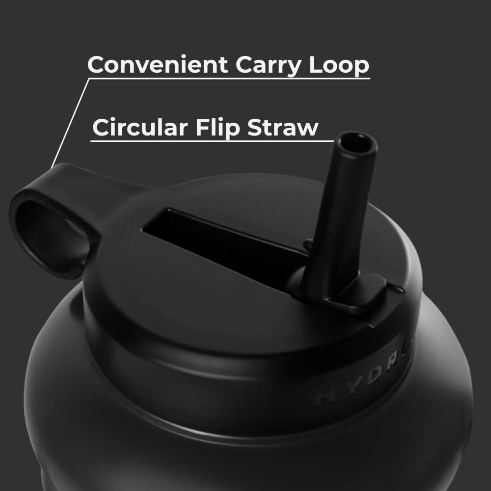 بطری آب هیدروجگ نیم گالن 73oz - قابل پر کردن مجدد، قمقمه قابل استفاده مجدد با دسته حمل - ضد نشت - عالی برای آبرسانی در حال حرکت - قابل شستشو در ماشین ظرفشویی، بدون BPA، مشکی (Pro Jug V2)