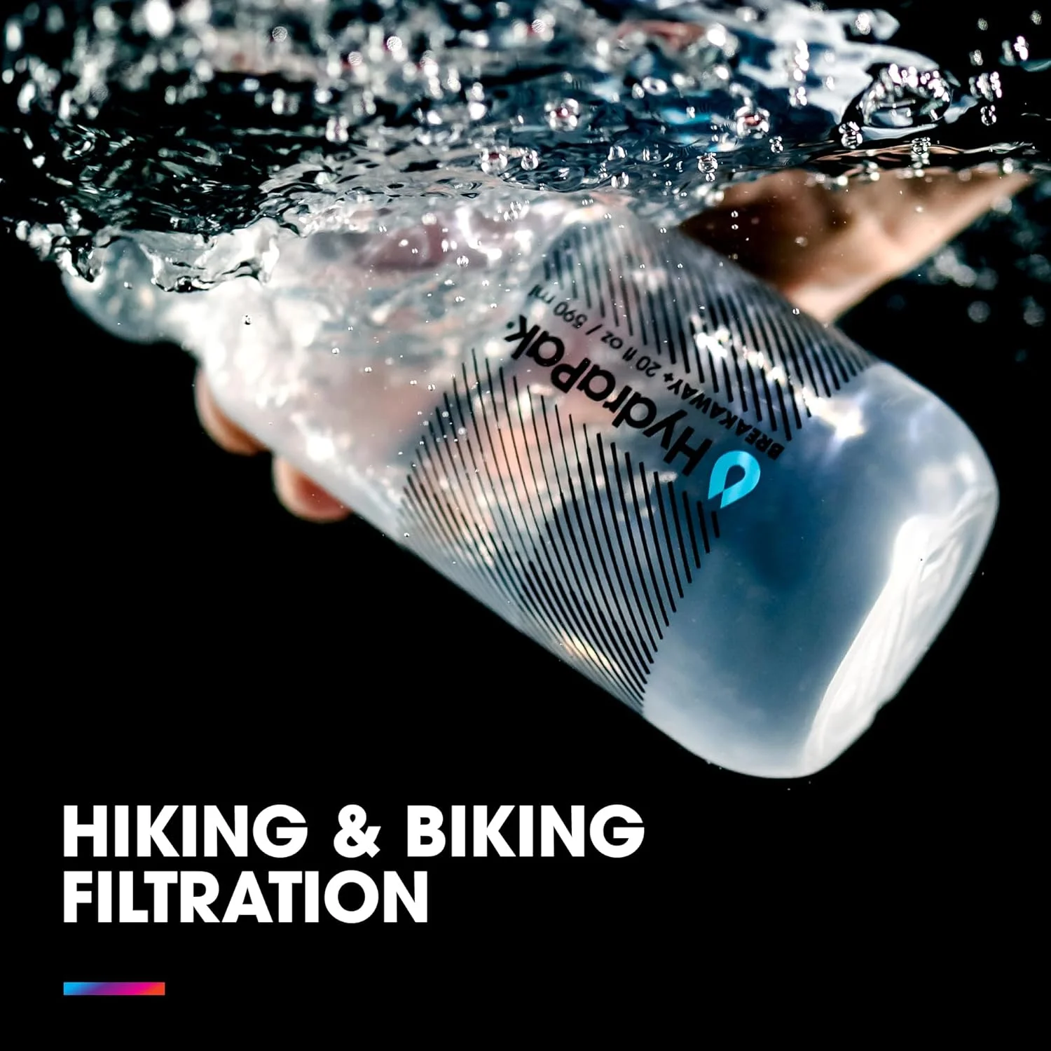 بطری آب فیلتردار فشاری HydraPak Breakaway+ با حجم 880 میلی لیتر - مناسب دوچرخه سواری، پیاده روی و غیره - جا می شود در قفسه های دوچرخه و جیب های کوله پشتی، دارای فیلتر آب یکپارچه، فاقد BPA