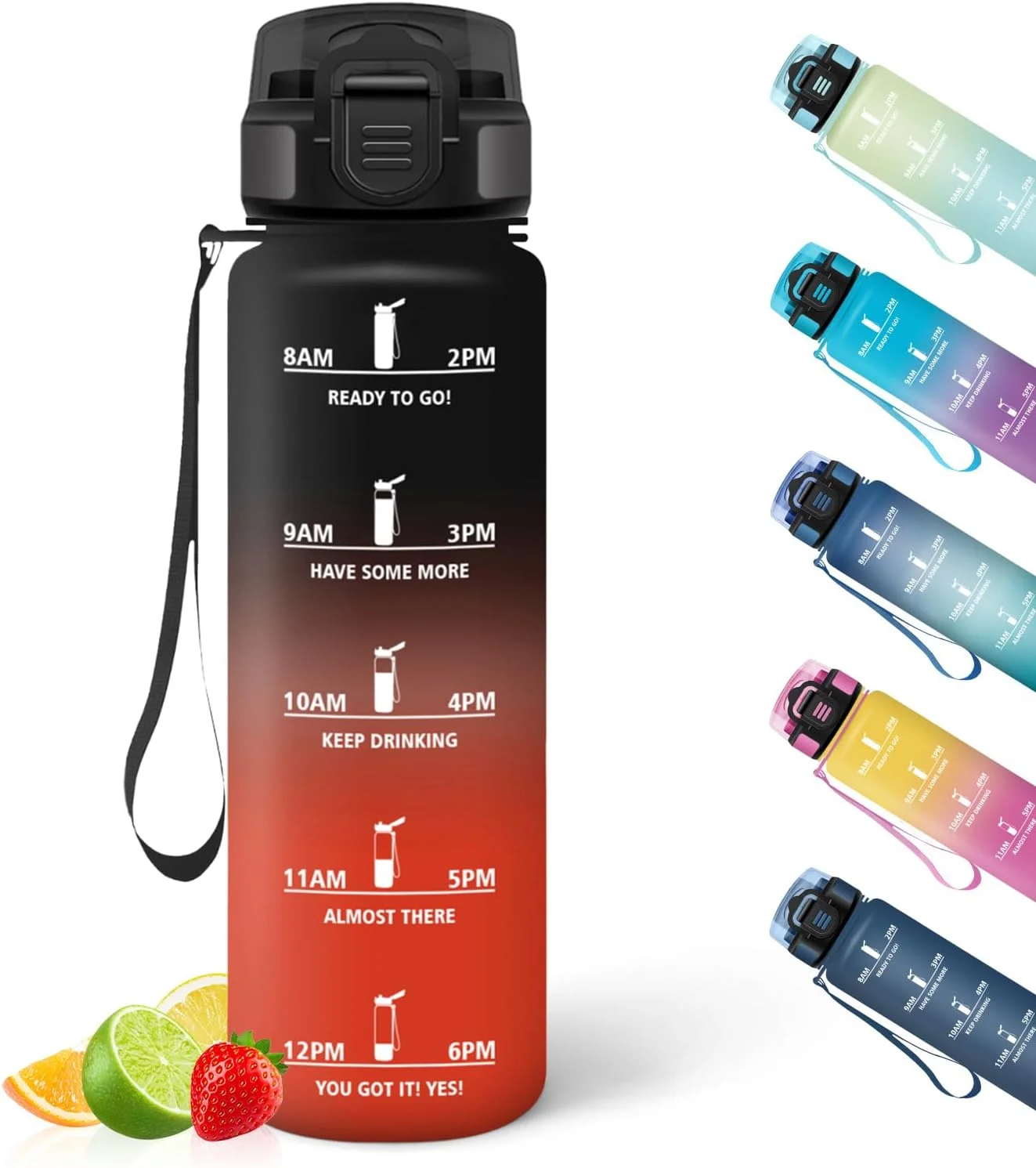 بطری آب هانی‌هالی، ۱ لیتر، دارای نشانگر زمان، ضد نشت، بطری آب ورزشی، قابل استفاده مجدد، مناسب باشگاه، دوچرخه‌سواری، دفتر کار، فضای باز