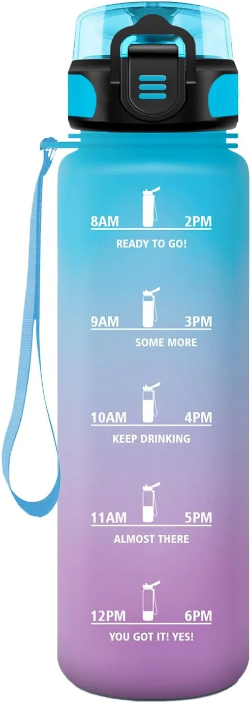 بطری آب ورزشی هانی هالی، 1000 میلی لیتر، پلاستیکی ضد نشت، مناسب برای نوشیدنی های گازدار، بطری ورزشی برای دوچرخه، کودکان، مدرسه، تناسب اندام، یوگا، آبی بنفش