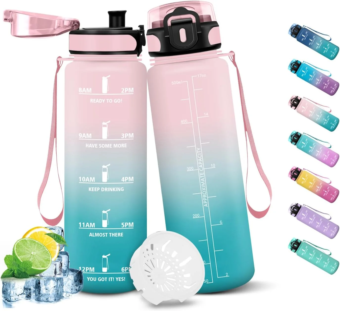 بطری آب هانیهالی 500 میلیلیتری، ضد نشت با نشانگر زمان، بطری آب ورزشی، بطری نوشیدنی با فیلتر، مناسب برای نوشیدنیهای گازدار، بطری آب برای کودکان، مدرسه، دویدن بطری آب هانیهالی 500 میلیلیتری، ضد نشت با نشانگر زمان، بطری آب ورزشی، بطری نوشیدنی با فیلتر، مناسب برای نوشیدنیهای گازدار، بطری آب برای کودکان، مدرسه، دویدن