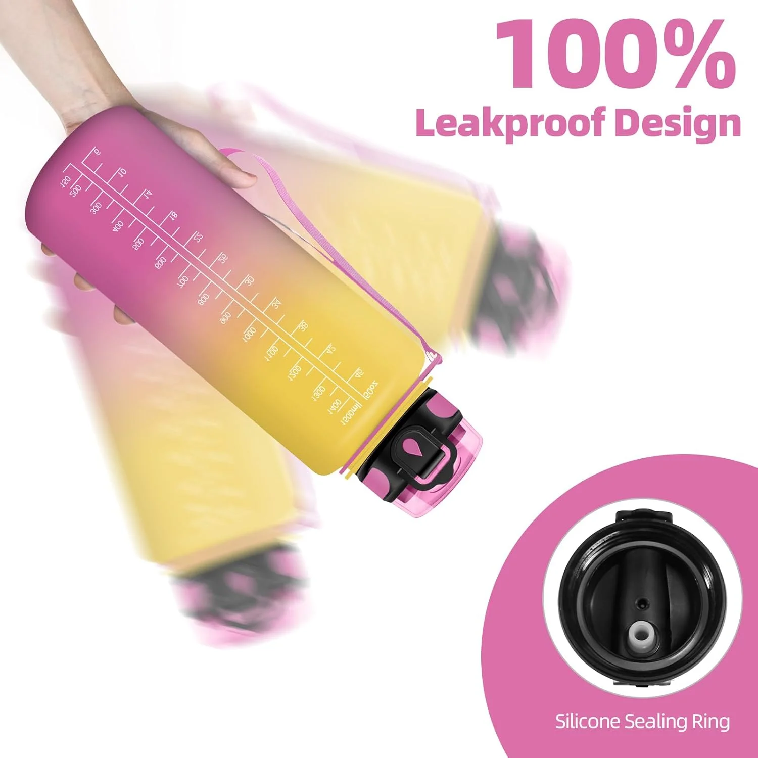 بطری آب ورزشی هانی‌هالی 1.5 لیتری با نی، ضد نشت، بطری آب با نشانگر زمان، بطری نوشیدنی گازدار، مناسب برای فضای باز، دوچرخه‌سواری، تناسب اندام، یوگا