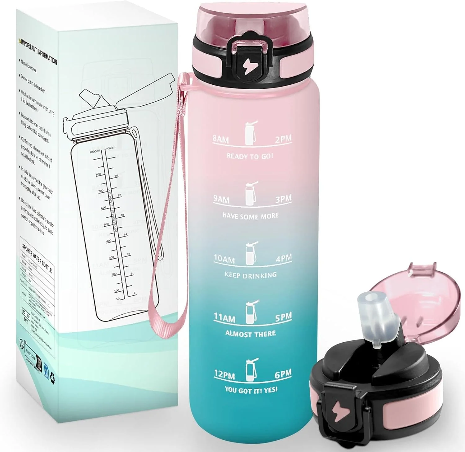 بطری نوشیدنی هانی هالی 1 لیتری، بدون BPA، مناسب برای نوشیدنی های گازدار، ضد نشت، بطری ورزشی با نی، بطری آب ورزشی برای دوچرخه سواری، تناسب اندام، دویدن، پیاده روی بطری نوشیدنی هانی هالی 1 لیتری، بدون BPA، مناسب برای نوشیدنی های گازدار، ضد نشت، بطری ورزشی با نی، بطری آب ورزشی برای دوچرخه سواری، تناسب اندام، دویدن، پیاده روی