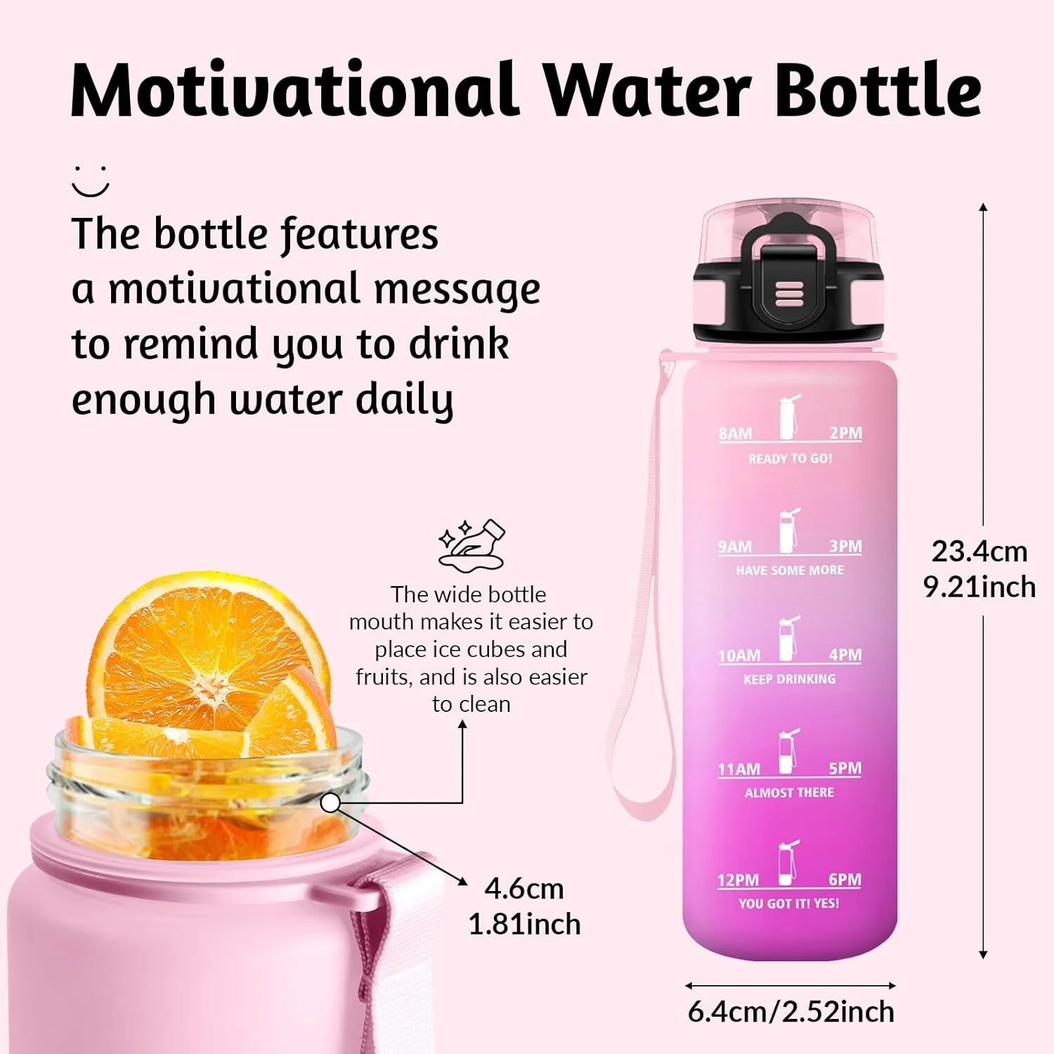 بطری آب کودک HoneyHolly، 500 میلی لیتر، مناسب برای نوشیدنی های گازدار، بطری آب، قابل استفاده مجدد با مقیاس زمانی، بطری آب ورزشی برای دویدن، دوچرخه سواری، کار، مدرسه، باشگاه