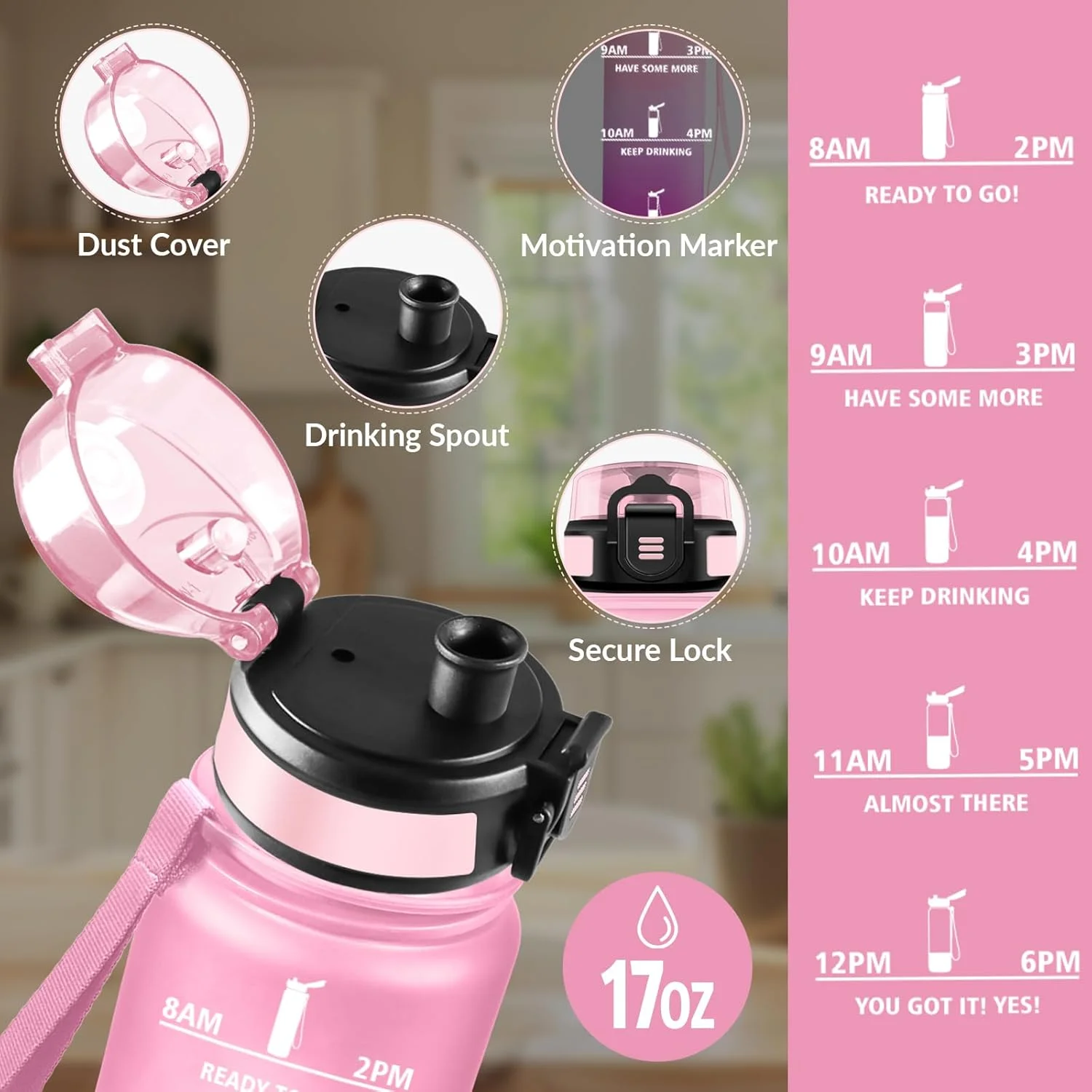 بطری آب کودک HoneyHolly، 500 میلی لیتر، مناسب برای نوشیدنی های گازدار، بطری آب، قابل استفاده مجدد با مقیاس زمانی، بطری آب ورزشی برای دویدن، دوچرخه سواری، کار، مدرسه، باشگاه