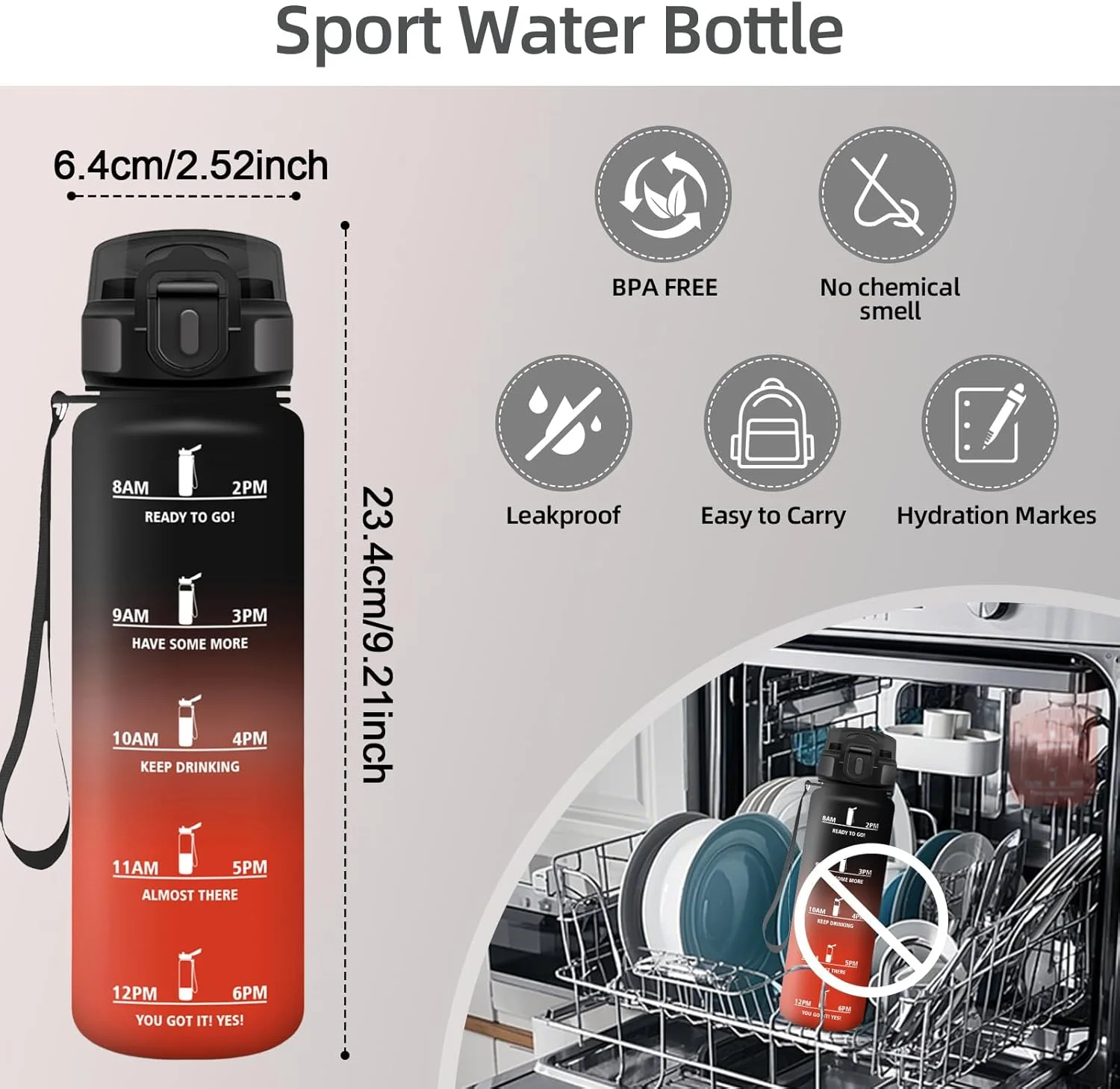 بطری آب هانی‌هالی، بطری آب کودکانه 500 میلی‌لیتری، بطری آب ضد آب، قابل استفاده مجدد با مقیاس زمانی، بطری آب ورزشی برای دویدن، دوچرخه‌سواری، کار، مدرسه، باشگاه