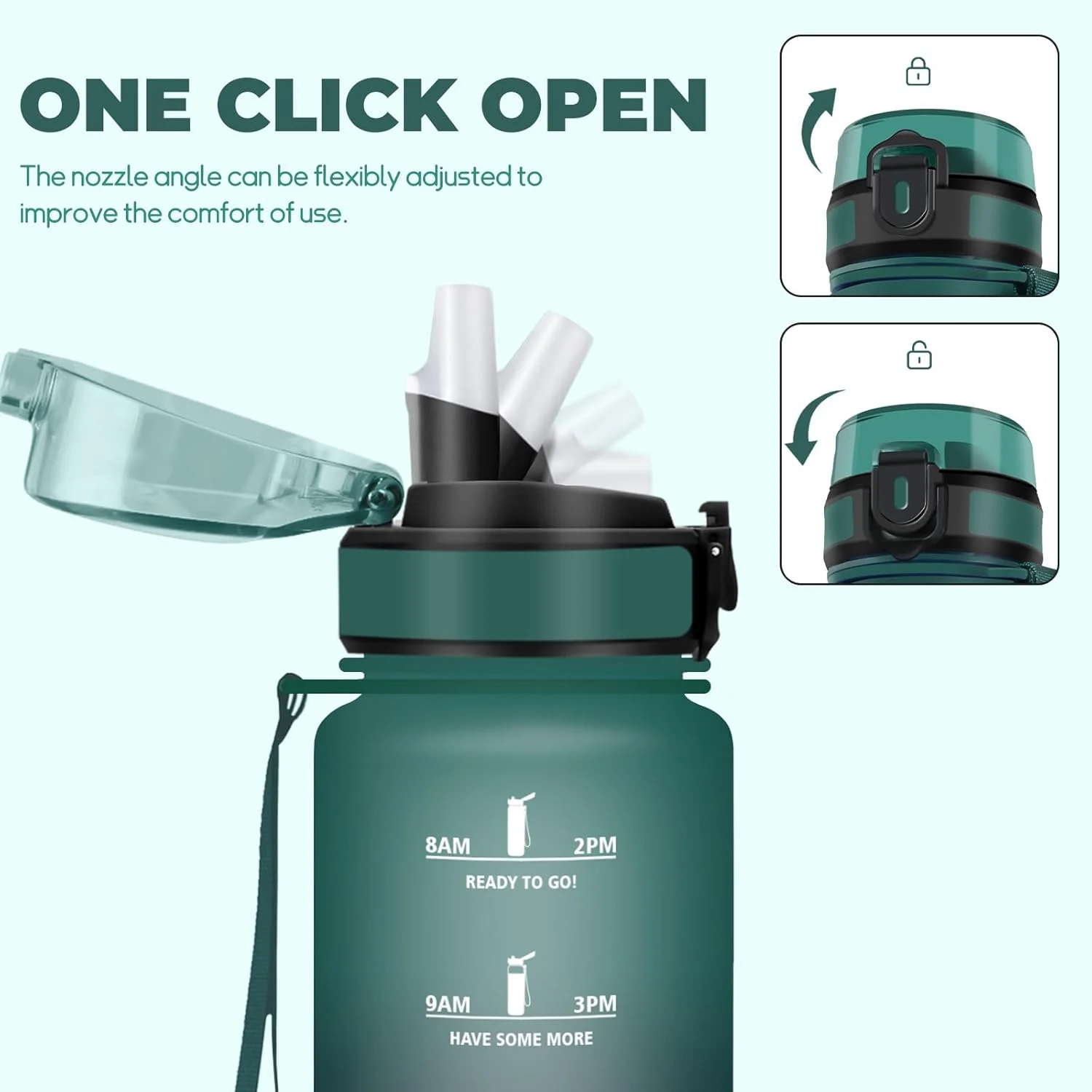 بطری نوشیدنی هانی‌هالی ۱ لیتری، بدون BPA، مناسب برای نوشیدنی‌های گازدار، ضد نشت، بطری ورزشی با نی، بطری آب ورزشی برای دوچرخه، تناسب اندام، دویدن، پیاده‌روی