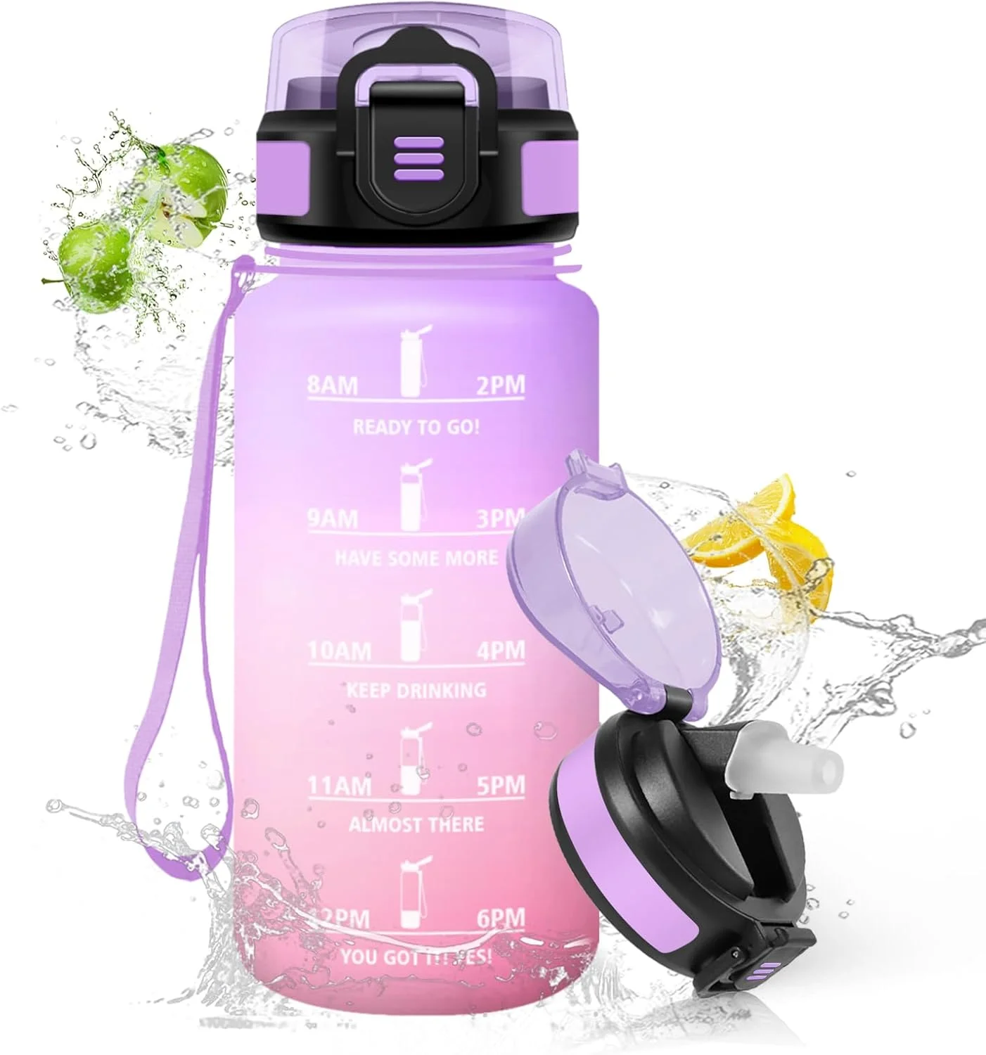 بطری آب کودک HoneyHolly، ۵۰۰ میلی لیتر، بطری آب ورزشی ضد نشت، مناسب برای نوشیدنی های گازدار، بطری آب با نی، بدون BPA، بطری های نوشیدنی برای باشگاه، مدرسه، دفتر