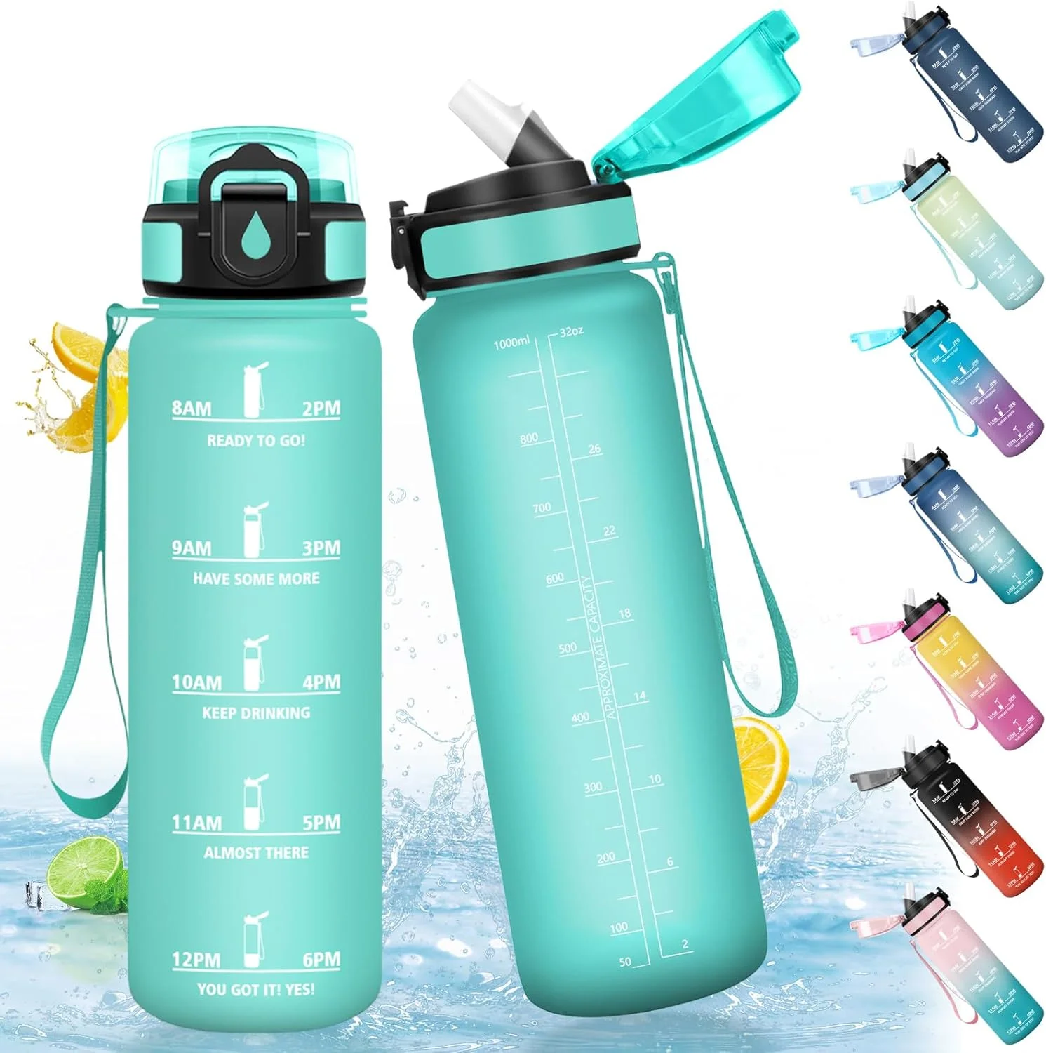 بطری نوشیدنی هانی‌هالی 1 لیتری، بدون BPA، مناسب برای نوشیدنی‌های گازدار، ضد نشت، بطری ورزشی با نی، بطری آب ورزشی برای دوچرخه، تناسب اندام، دویدن، پیاده‌روی