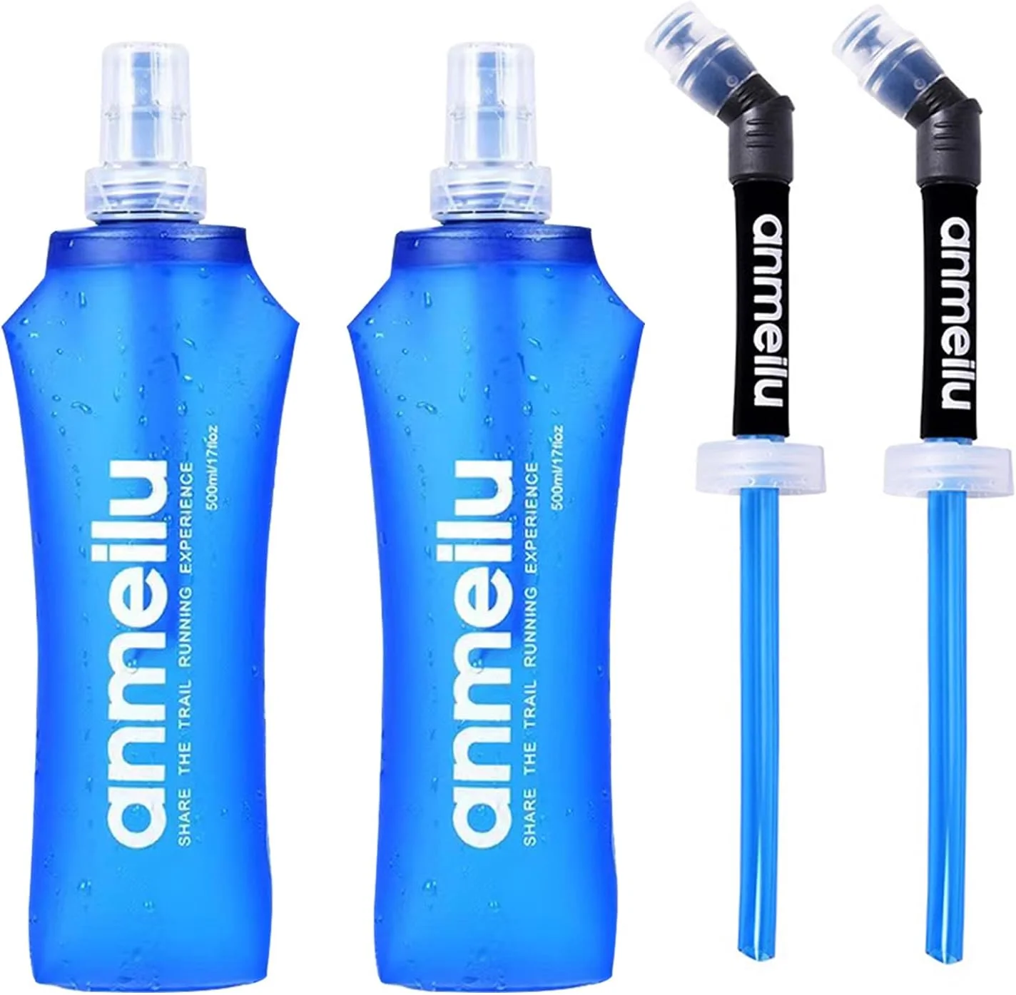 ست قمقمه آب نرم، 2 عدد قمقمه آب تاشو 500 میلی لیتری با نی، قمقمه آب نرم سیلیکونی قابل استفاده مجدد، سبک و بادوام، هدیه ای عالی برای کوهنوردان و اردوهای خارج از منزل