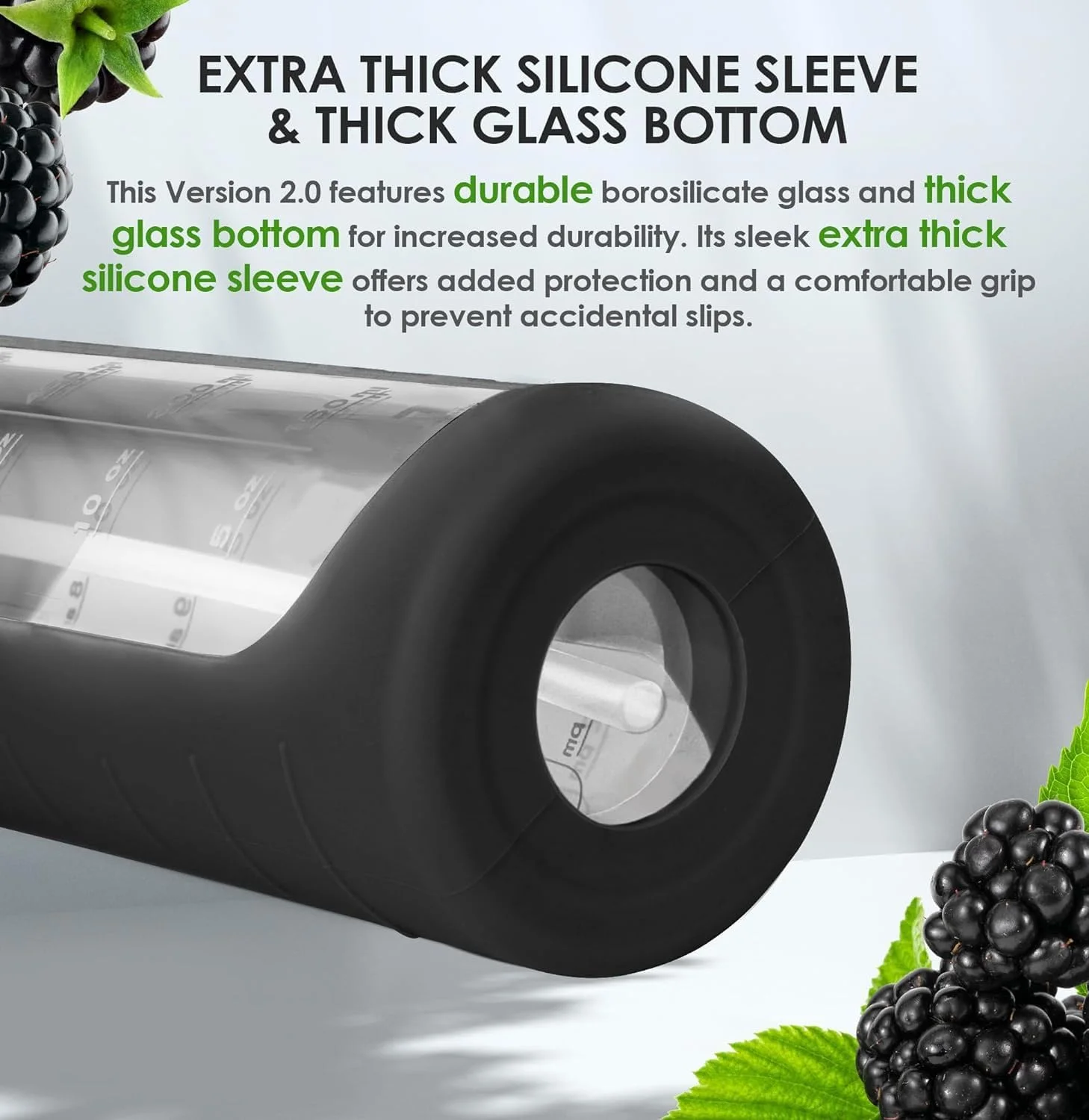 بطری آب شیشه ای HENAE با درب نی دار، نشانگر زمان و روکش - انگیزشی، دهانه گشاد، بطری بزرگ 1 لیتری (مشکی)