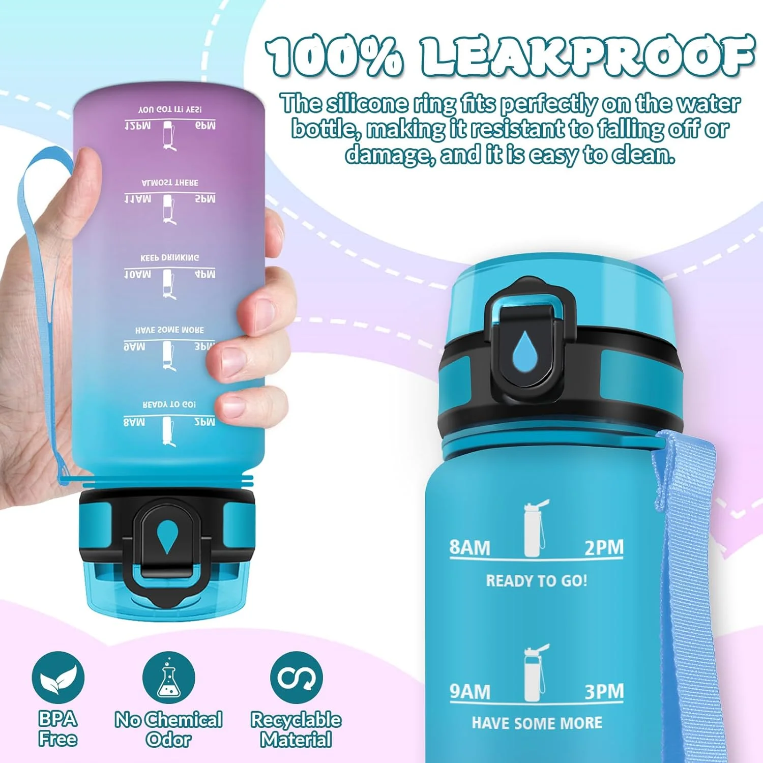 بطری آب کودکانه هانی هالی، 500 میلی لیتر، بدون BPA، مناسب برای نوشیدنی های گازدار، ضد نشت، بطری ورزشی با نی، بطری آب برای کودکان، مدرسه، دفتر، ورزش