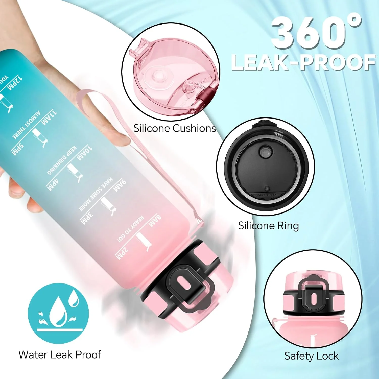 بطری آب گرستا - ۱ لیتر - بطری آب ورزشی، ضد نشت، بطری آب با نشانگر زمان، بطری برای تناسب اندام، مسافرت، فضای باز بطری آب گرستا - ۱ لیتر - بطری آب ورزشی، ضد نشت، بطری آب با نشانگر زمان، بطری برای تناسب اندام، مسافرت، فضای باز