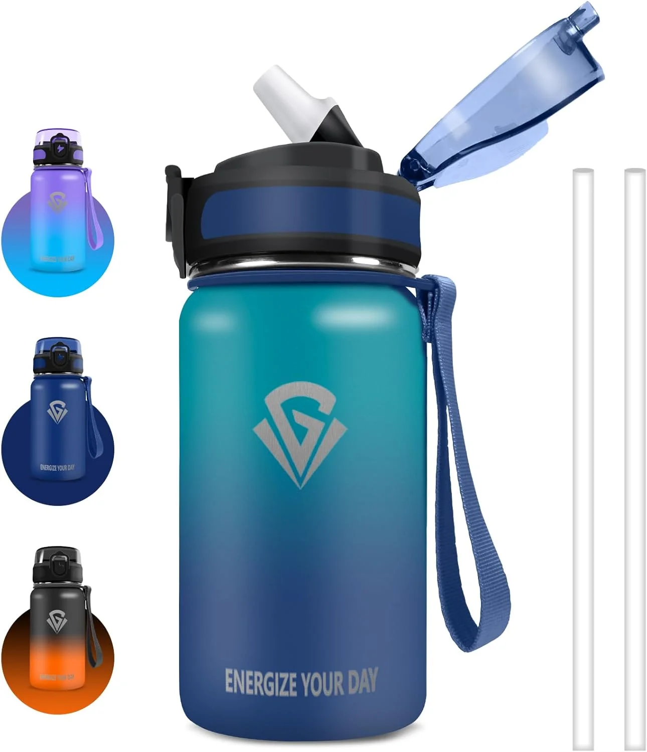 بطری نوشیدنی گرستا، بطری نوشیدنی کودکانه 500 میلی لیتری، ضد نشت با نی، بطری نوشیدنی مناسب پیاده روی برای پسران و دختران، فلاسک، دوجداره، برای مدرسه، دفتر، کافه، ورزش