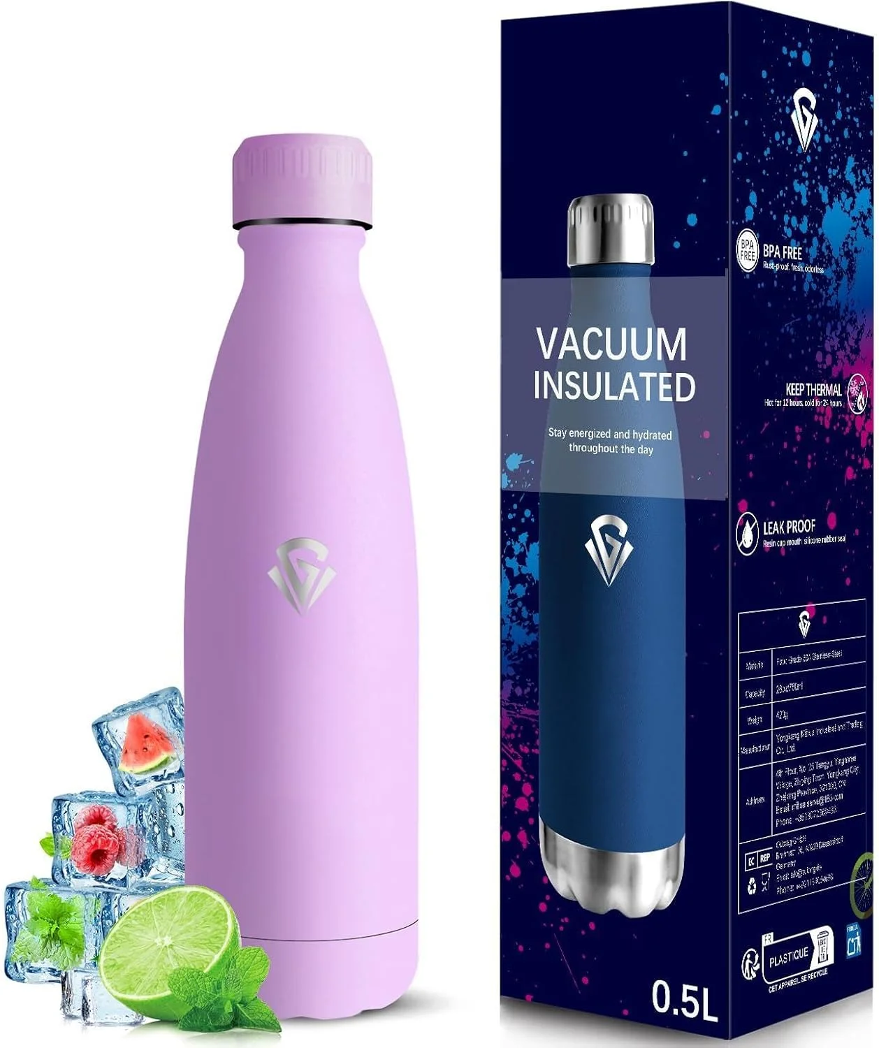 بطری آب استیل ضد زنگ گرستا، 0.5 لیتر، بدون BPA، ضد نشت، 24 ساعت سرد و 12 ساعت گرم، دو جداره، برای مدرسه، مسافرت، کمپینگ، دفتر بطری آب استیل ضد زنگ گرستا، 0.5 لیتر، بدون BPA، ضد نشت، 24 ساعت سرد و 12 ساعت گرم، دو جداره، برای مدرسه، مسافرت، کمپینگ، دفتر