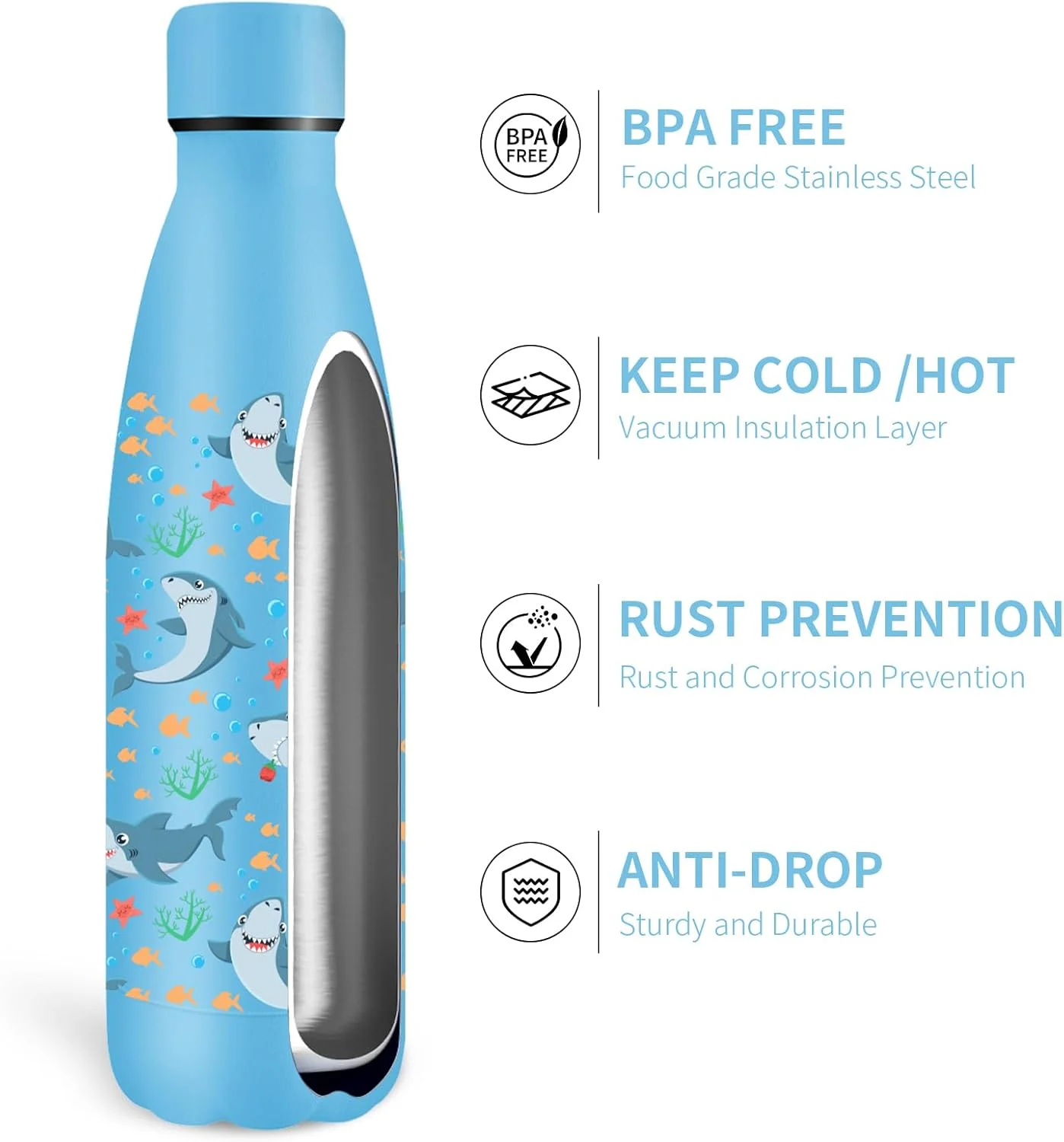 بطری آب گرستا 500 میلی لیتر، بطری آب استیل ضد زنگ، بطری آب ورزشی، فلاسک عایق، دو جداره، بطری آب با طرح کوسه، حمل آسان، فلاسک ترموس برای مدرسه، دوچرخه سواری، کمپینگ بطری آب گرستا 500 میلی لیتر، بطری آب استیل ضد زنگ، بطری آب ورزشی، فلاسک عایق، دو جداره، بطری آب با طرح کوسه، حمل آسان، فلاسک ترموس برای مدرسه، دوچرخه سواری، کمپینگ