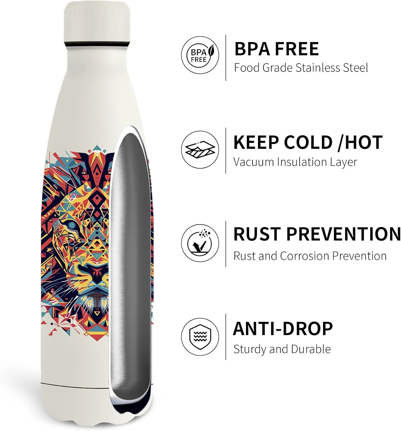 بطری آب گرستا، بطری نوشیدنی استیل ضد زنگ 500 میلی لیتری، بطری آب ورزشی، بدون BPA، طرح شیر، فلاسک، ضد نشت، برای مدرسه، دوچرخه، کمپینگ، دویدن، سفید بطری آب گرستا، بطری نوشیدنی استیل ضد زنگ 500 میلی لیتری، بطری آب ورزشی، بدون BPA، طرح شیر، فلاسک، ضد نشت، برای مدرسه، دوچرخه، کمپینگ، دویدن، سفید