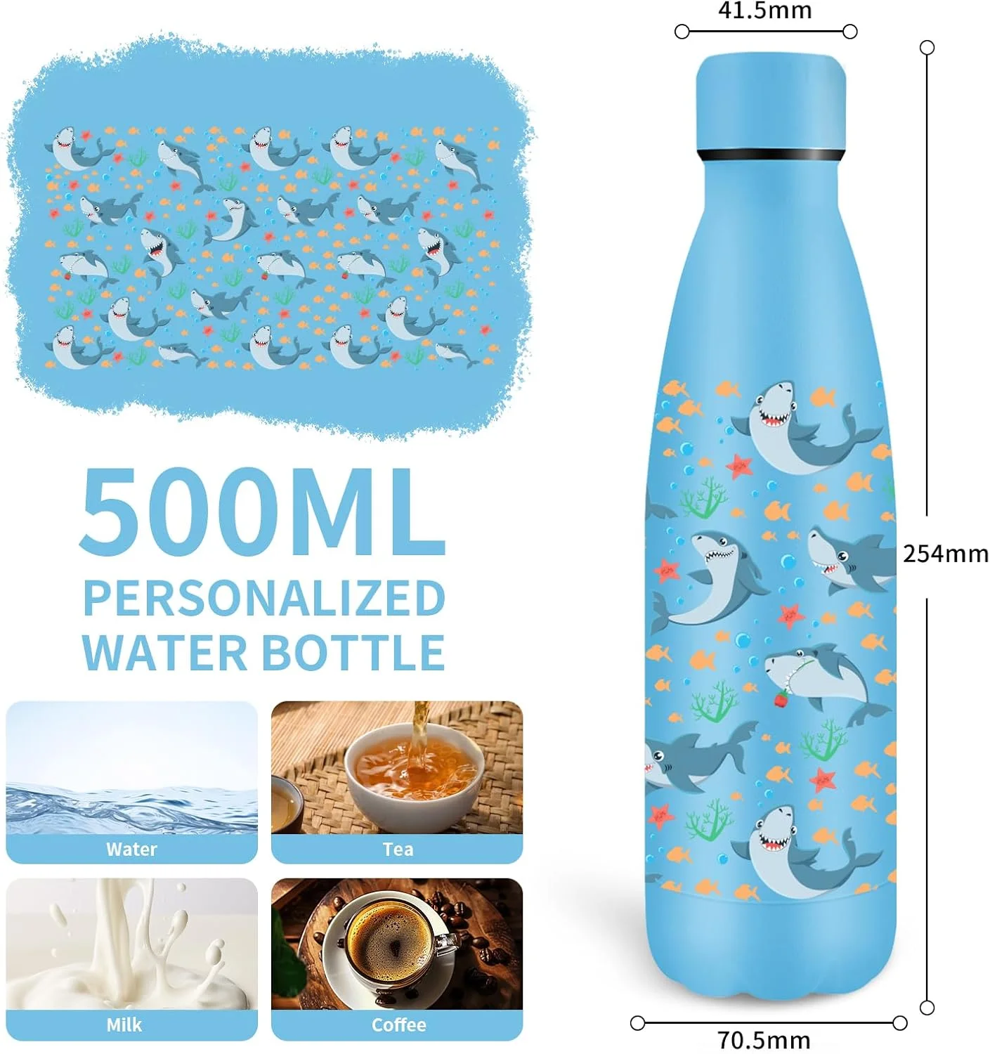 بطری آب گرستا 500 میلی لیتر، بطری آب استیل ضد زنگ، بطری آب ورزشی، فلاسک عایق، دو جداره، بطری آب با طرح کوسه، حمل آسان، فلاسک ترموس برای مدرسه، دوچرخه سواری، کمپینگ بطری آب گرستا 500 میلی لیتر، بطری آب استیل ضد زنگ، بطری آب ورزشی، فلاسک عایق، دو جداره، بطری آب با طرح کوسه، حمل آسان، فلاسک ترموس برای مدرسه، دوچرخه سواری، کمپینگ