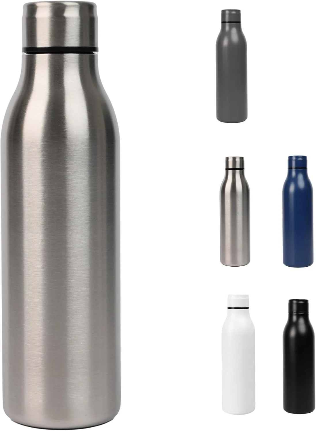 بطری آب ورزشی 1 لیتری Giftmate، بطری های آب استیل ضد زنگ برای بزرگسالان، کودکان، دفتر کار، ضد نشت، شیک، بدون BPA، بطری برای ورزشگاه، ورزش، فضای باز (نقره ای)