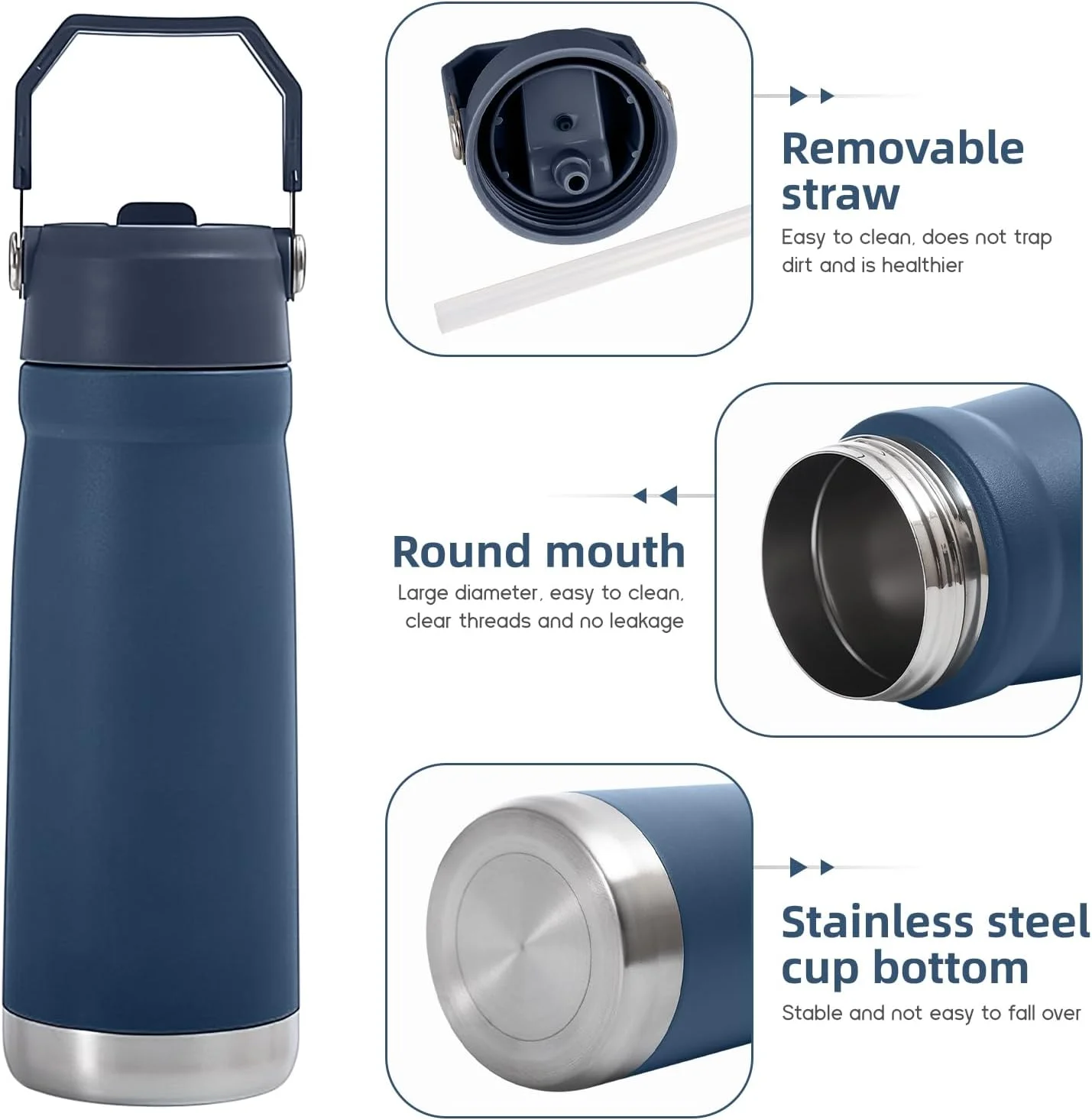 بطری آب ورزشی برای فضای باز، 650 میلی لیتر، 550 میلی لیتر، دارای درب نی دار و دسته قابل حمل، فلاسک دهان گشاد استیل ضد زنگ عایق خلاء، نوشیدنی ها را گرم و سرد نگه می دارد، ضد نشت، مناسب برای جا لیوانی خودرو (سرمه ای، 650 میلی لیتر) بطری آب ورزشی برای فضای باز، 650 میلی لیتر، 550 میلی لیتر، دارای درب نی دار و دسته قابل حمل، فلاسک دهان گشاد استیل ضد زنگ عایق خلاء، نوشیدنی ها را گرم و سرد نگه می دارد، ضد نشت، مناسب برای جا لیوانی خودرو (سرمه ای، 650 میلی لیتر)