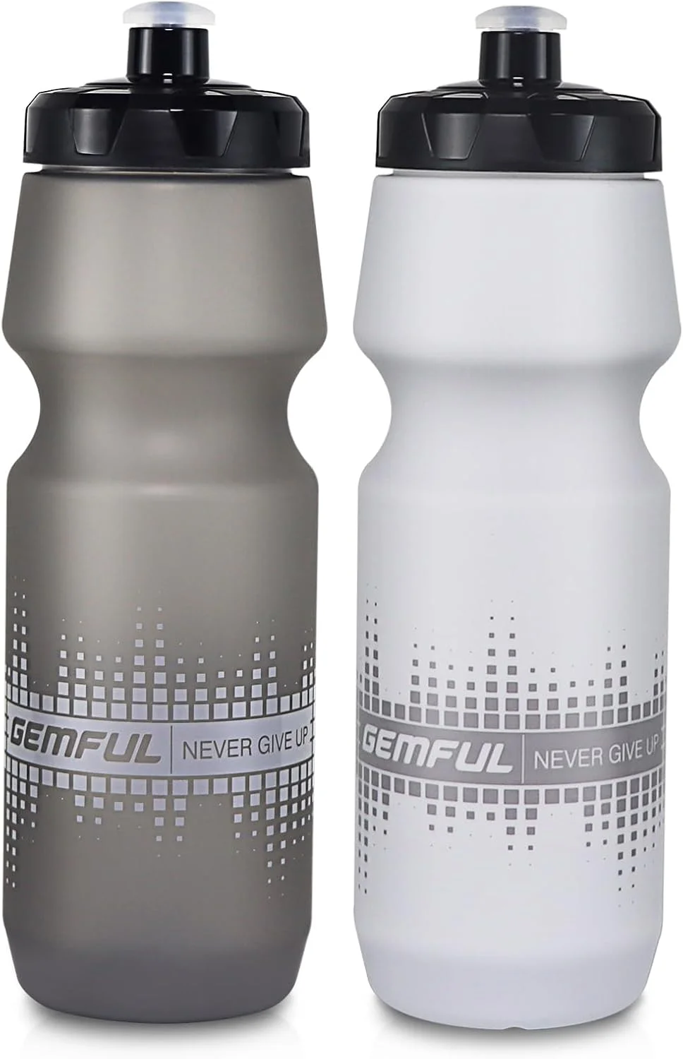 قمقمه آب دوچرخه سواری GEMFUL بدون BPA، بسته 2 عددی (خاکستری شفاف + سفید) قمقمه آب دوچرخه سواری GEMFUL بدون BPA، بسته 2 عددی (خاکستری شفاف + سفید)