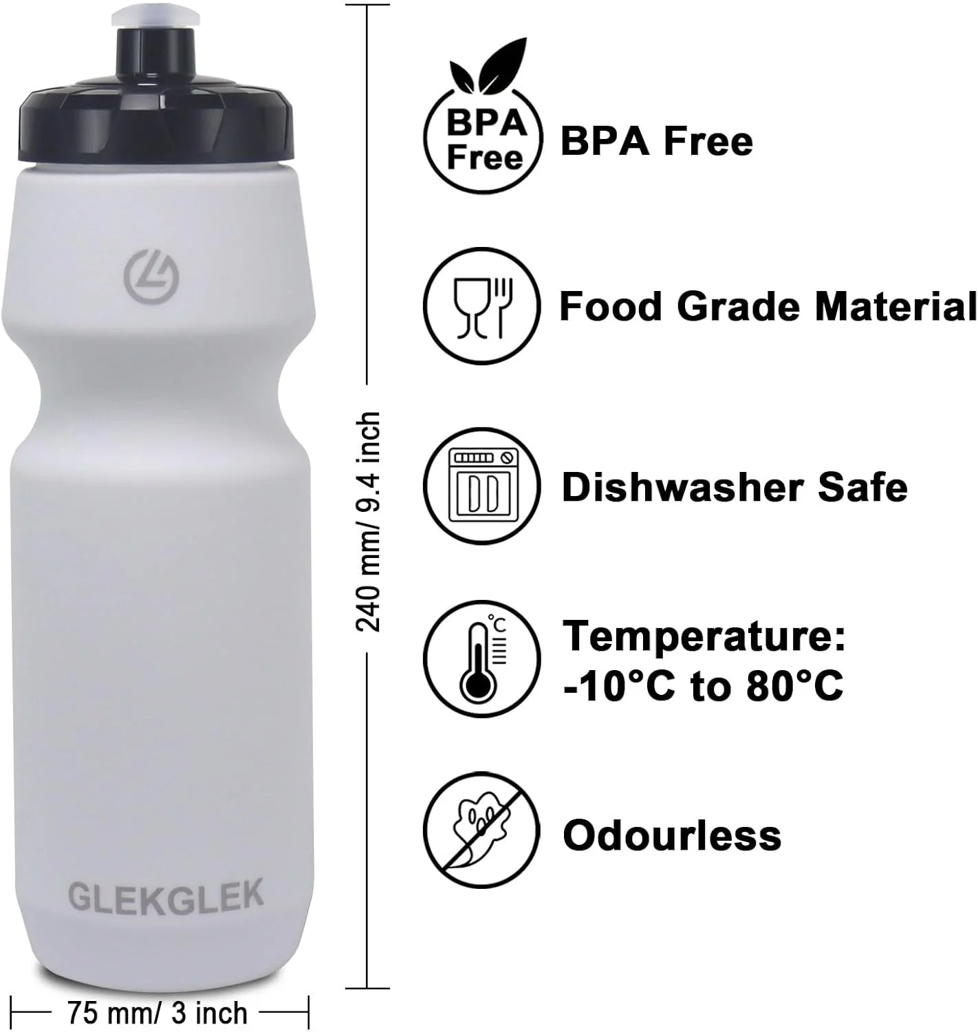 بطری آب ورزشی 750 میلی لیتری، قابل استفاده مجدد برای فضای باز، باشگاه، دویدن (سیاه/سفید) بطری آب ورزشی 750 میلی لیتری، قابل استفاده مجدد برای فضای باز، باشگاه، دویدن (سیاه/سفید)