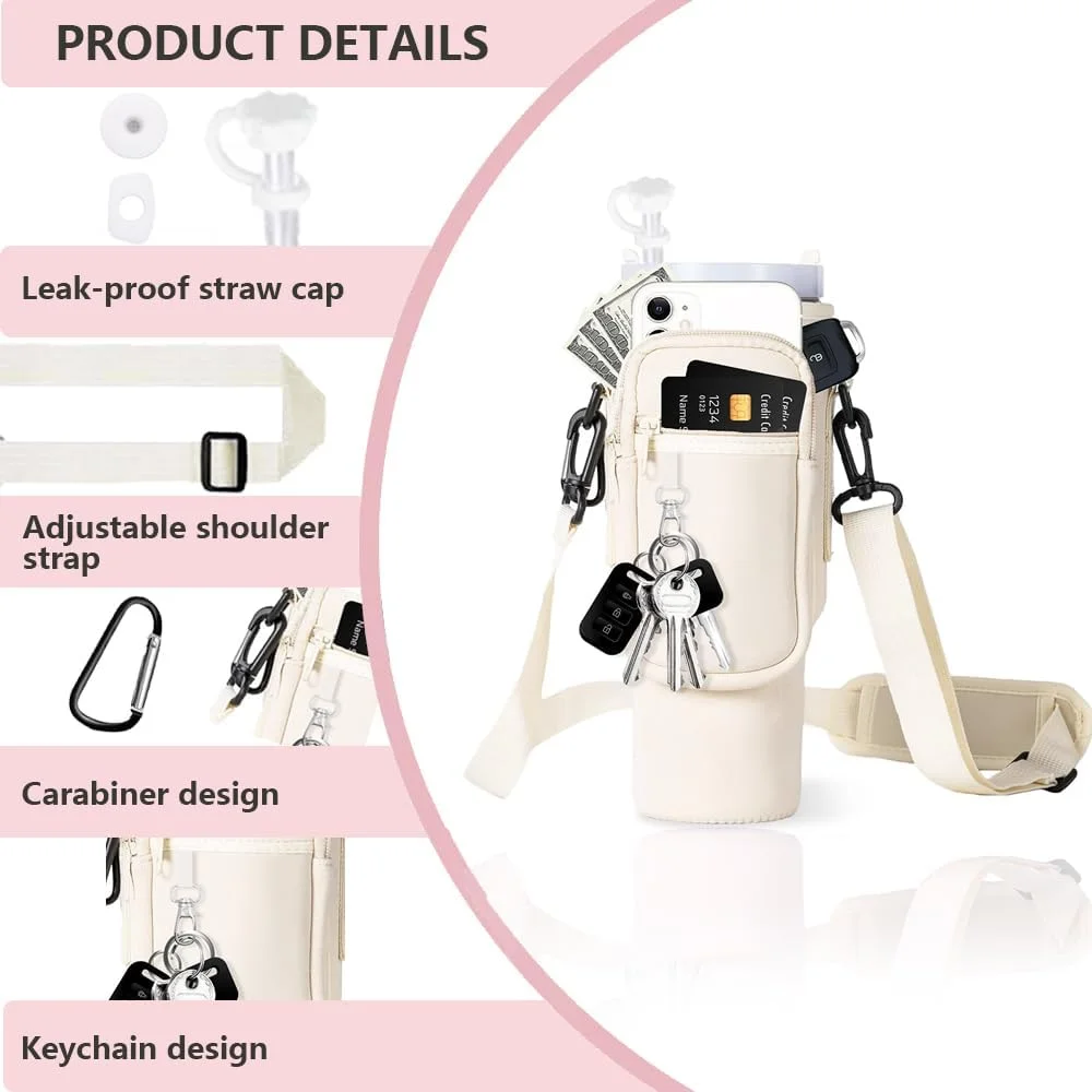 کیف حمل برای فلاسک 40oz، لوازم جانبی فلاسک، کیف قمقمه با بند و جیب تلفن و دسته حمل (بژ) کیف حمل برای فلاسک 40oz، لوازم جانبی فلاسک، کیف قمقمه با بند و جیب تلفن و دسته حمل (بژ)