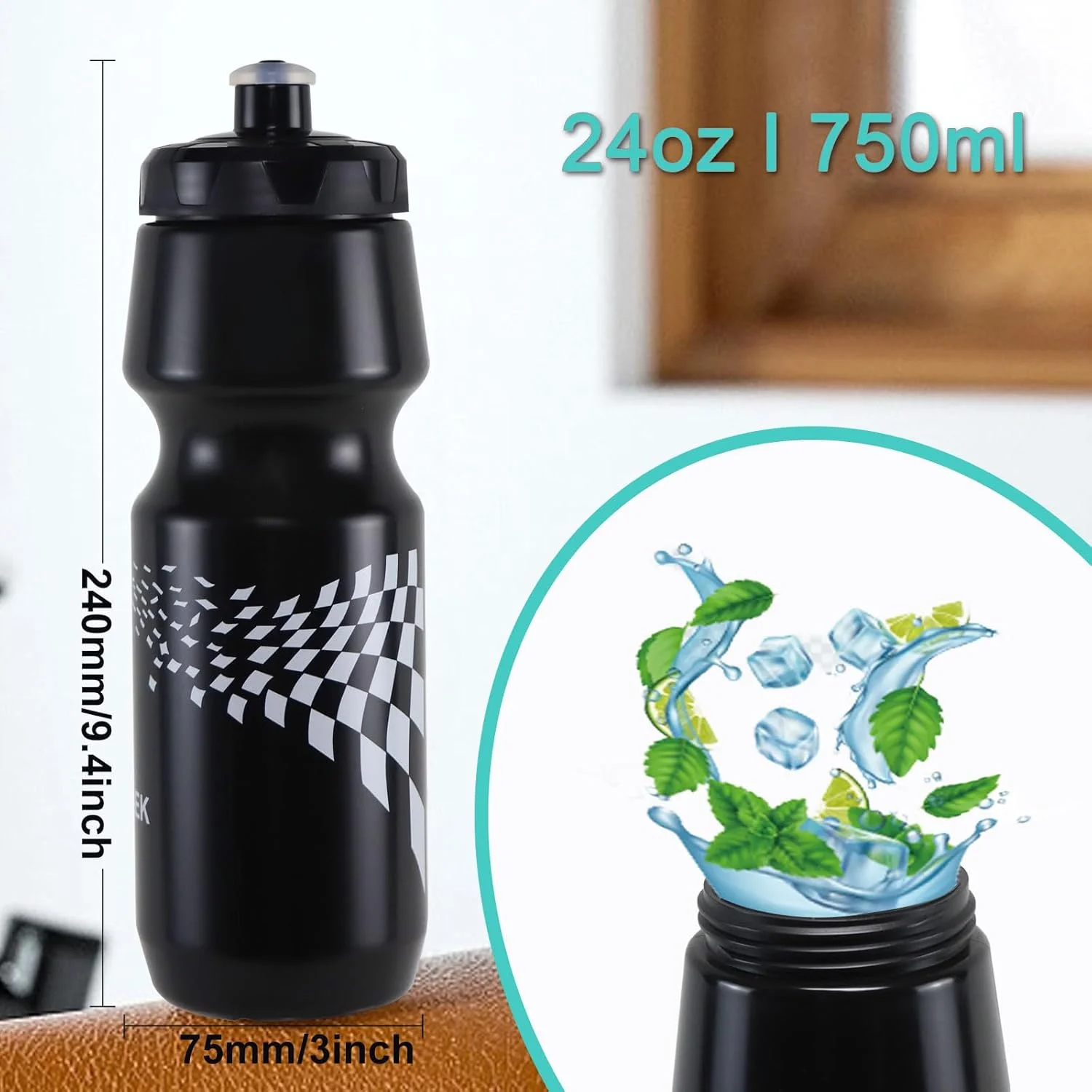 بطری آب دوچرخه سواری 750 میلی لیتر، سبک وزن با شیر فشاری، مناسب ورزش و فضای باز، بسته 2 عددی (مشکی و مشکی) بطری آب دوچرخه سواری 750 میلی لیتر، سبک وزن با شیر فشاری، مناسب ورزش و فضای باز، بسته 2 عددی (مشکی و مشکی)