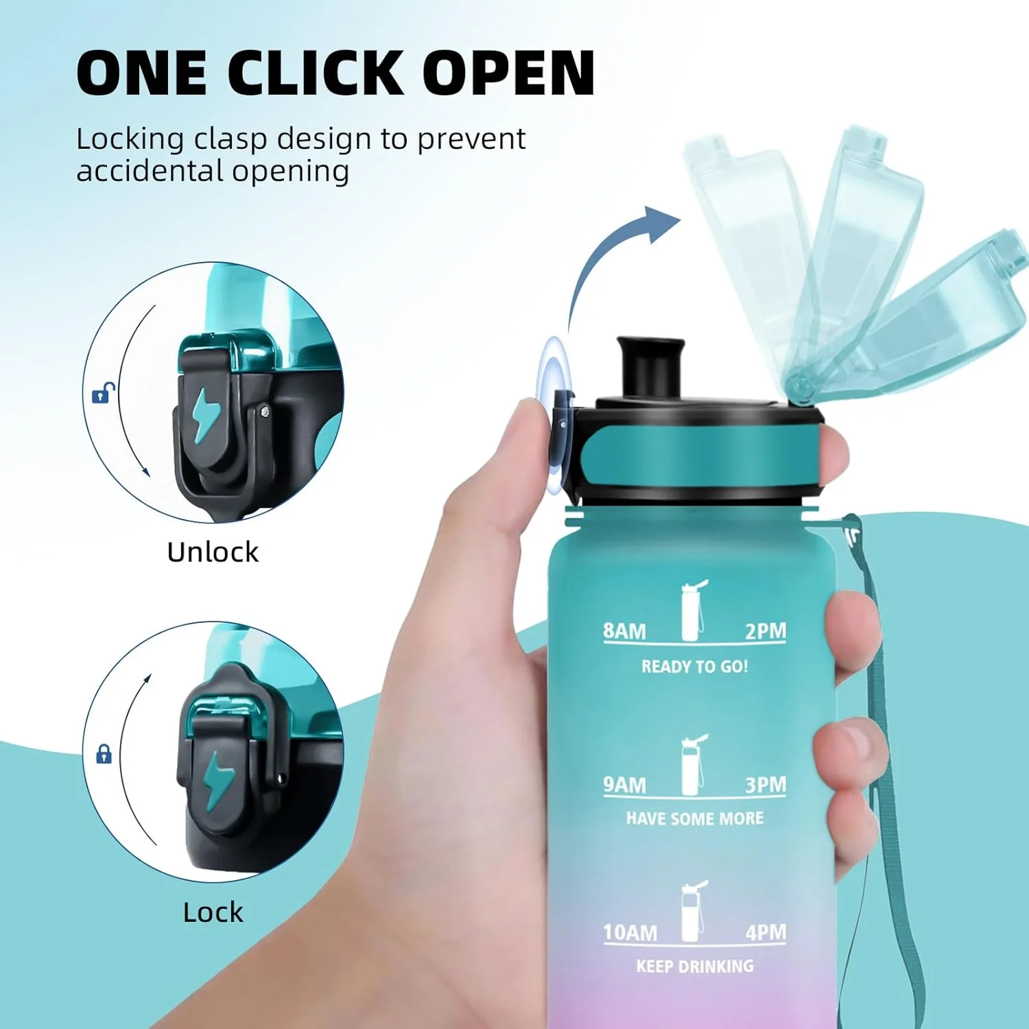 بطری آب گرستا، بطری نوشیدنی کودکانه 500 میلی لیتری، بطری نوشیدنی برای نوشیدنی های گازدار با فیلتر، بطری آب با نشانگر زمان، تمیز کردن آسان، بطری آب برای مدرسه، تناسب اندام، یوگا