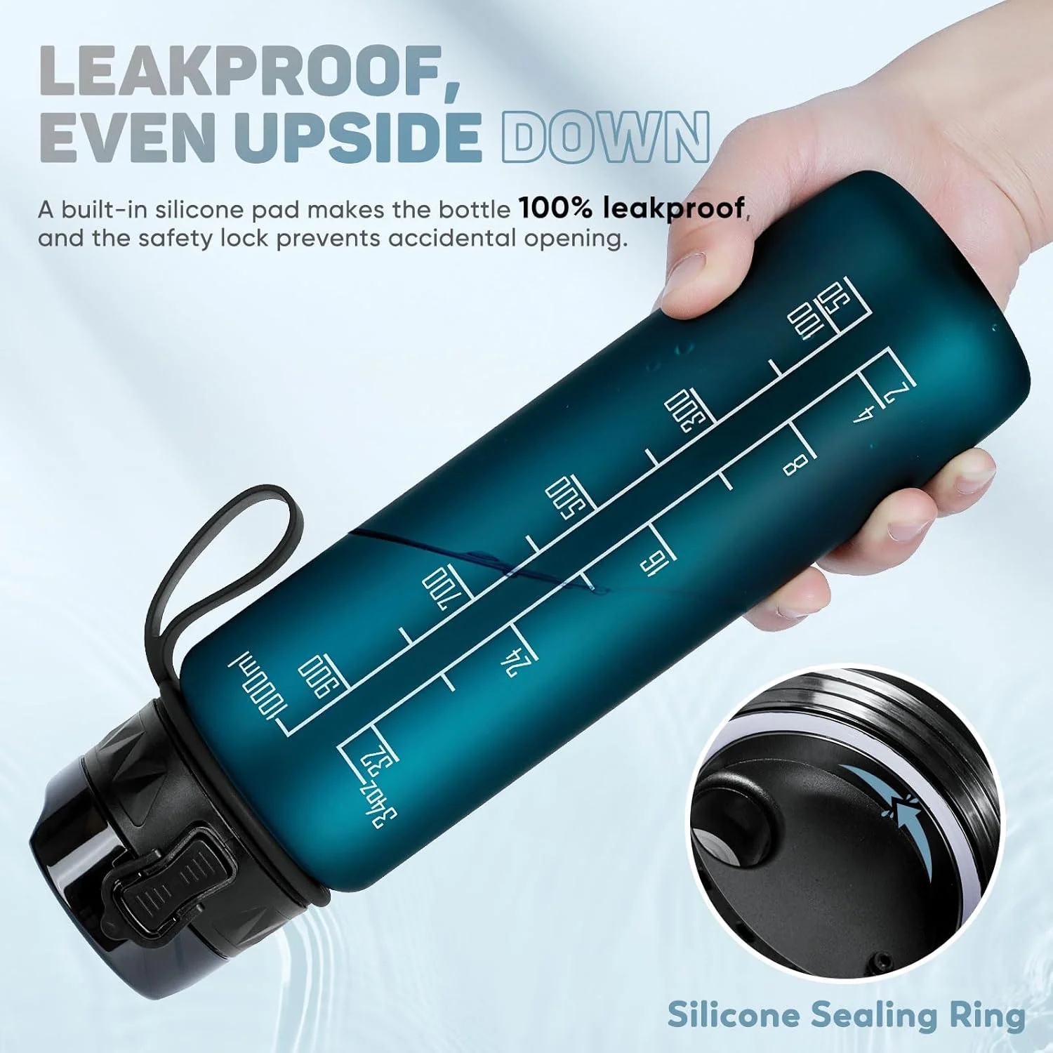 بطری آب ورزشی 1 لیتری با طراحی ضد نشت، بطری نوشیدنی پلاستیکی تریتان بدون BPA برای نوجوانان، بزرگسالان، ورزش، پیاده روی، باشگاه، تناسب اندام، فضای باز، دوچرخه سواری، مدرسه و دفتر