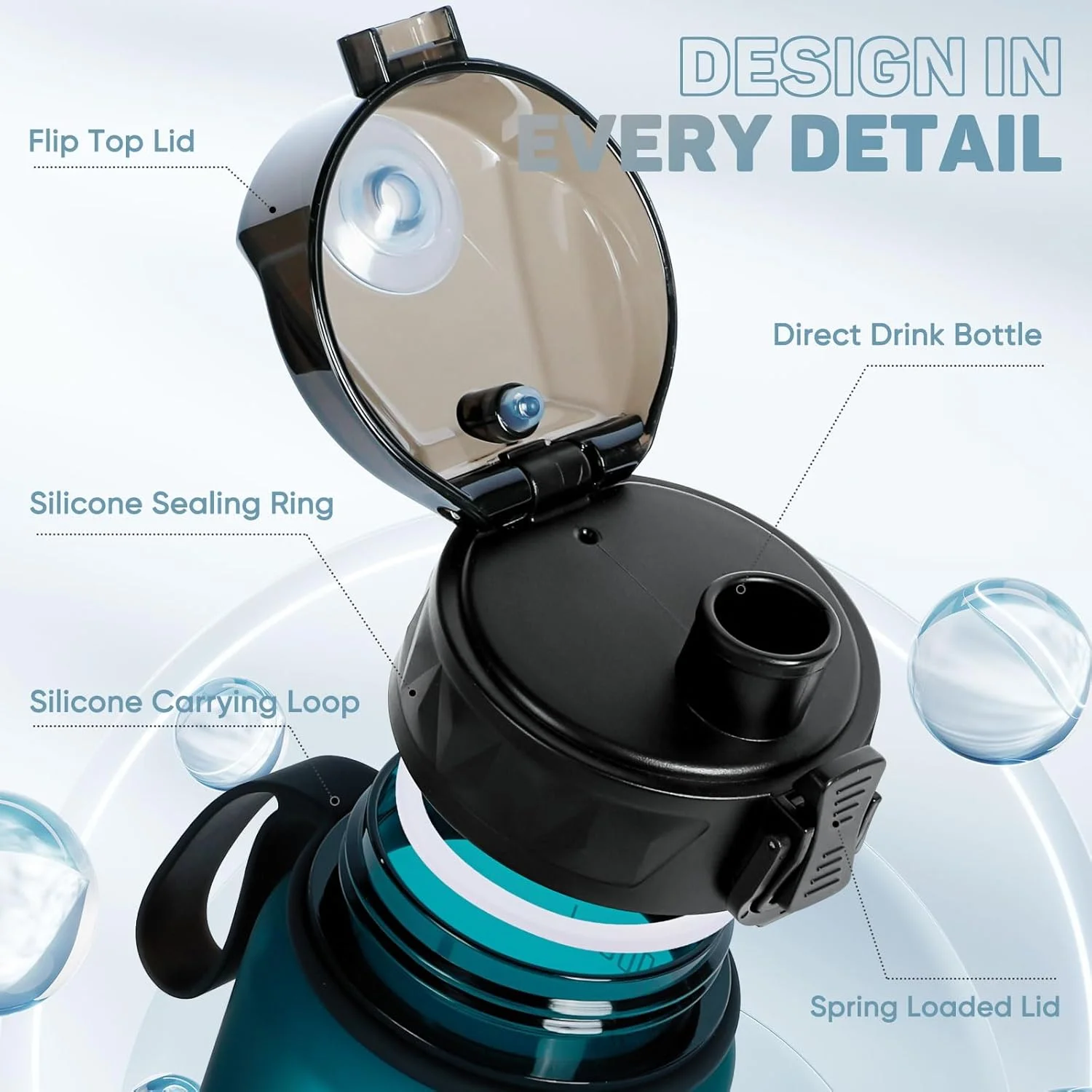 بطری آب ورزشی 1 لیتری با طراحی ضد نشت، بطری نوشیدنی پلاستیکی تریتان بدون BPA برای نوجوانان، بزرگسالان، ورزش، پیاده روی، باشگاه، تناسب اندام، فضای باز، دوچرخه سواری، مدرسه و دفتر