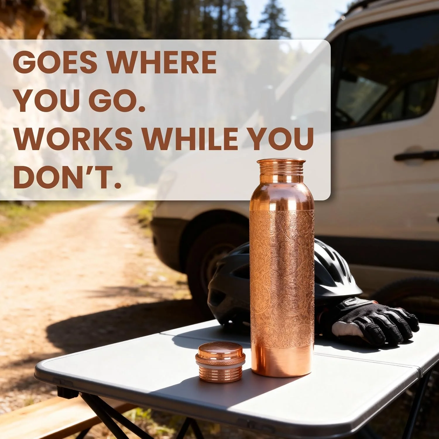 بطری آب مسی خالص 1000 میلی لیتری با کیف حمل، پرداخت طبیعی، 1 عدد