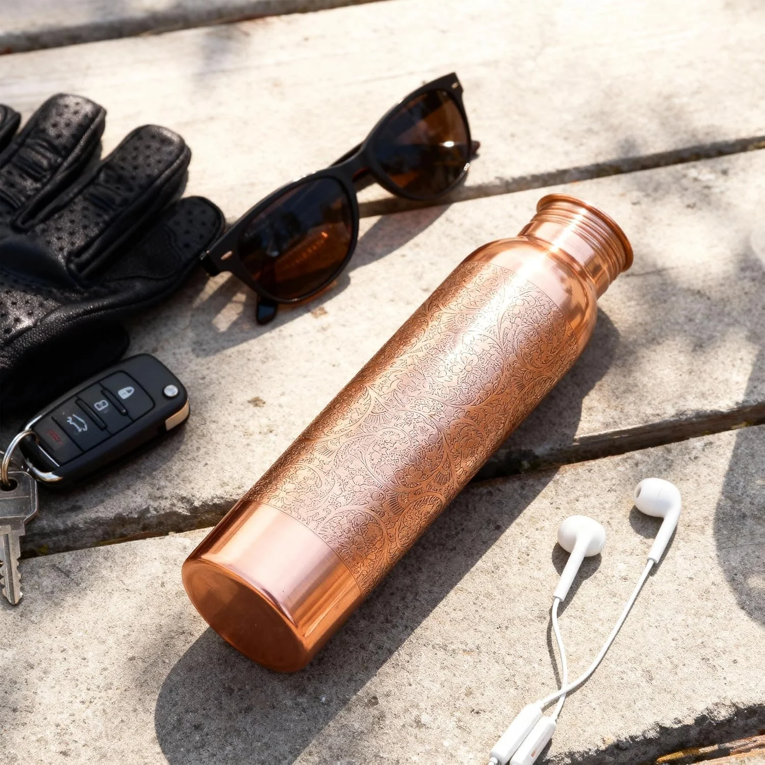 بطری آب مسی خالص 1000 میلی لیتری با کیف حمل، پرداخت طبیعی، 1 عدد