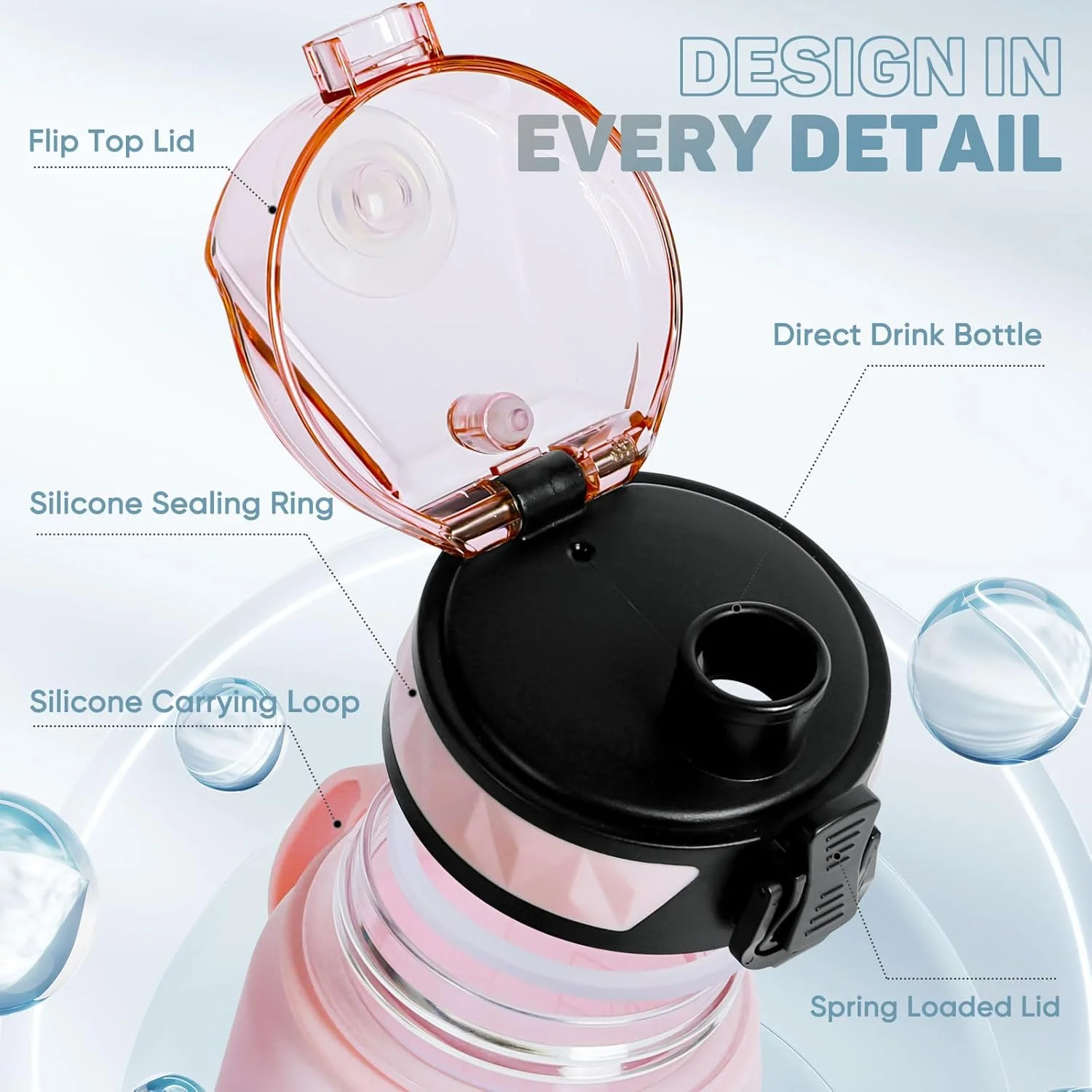 بطری آب ورزشی 1 لیتری با طراحی ضد نشت، بطری نوشیدنی پلاستیکی تریتان بدون BPA برای نوجوانان، بزرگسالان، ورزش، پیاده روی، باشگاه، تناسب اندام، فضای باز، دوچرخه سواری، مدرسه و دفتر