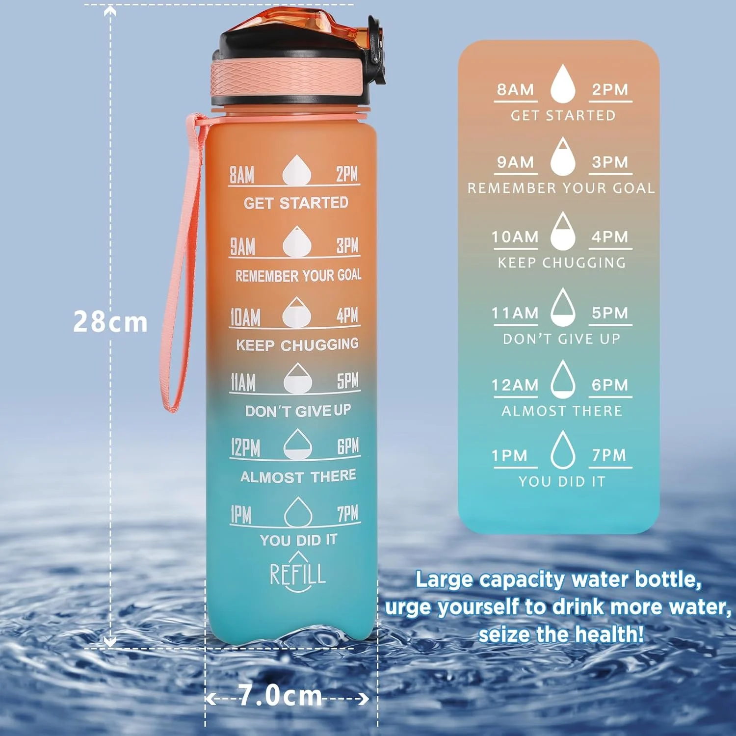 بطری آب جی ریک 1 لیتری، بطری آب ورزشی بدون BPA برای دانشگاه، ورزش، تناسب اندام، دوچرخه سواری، فضای باز