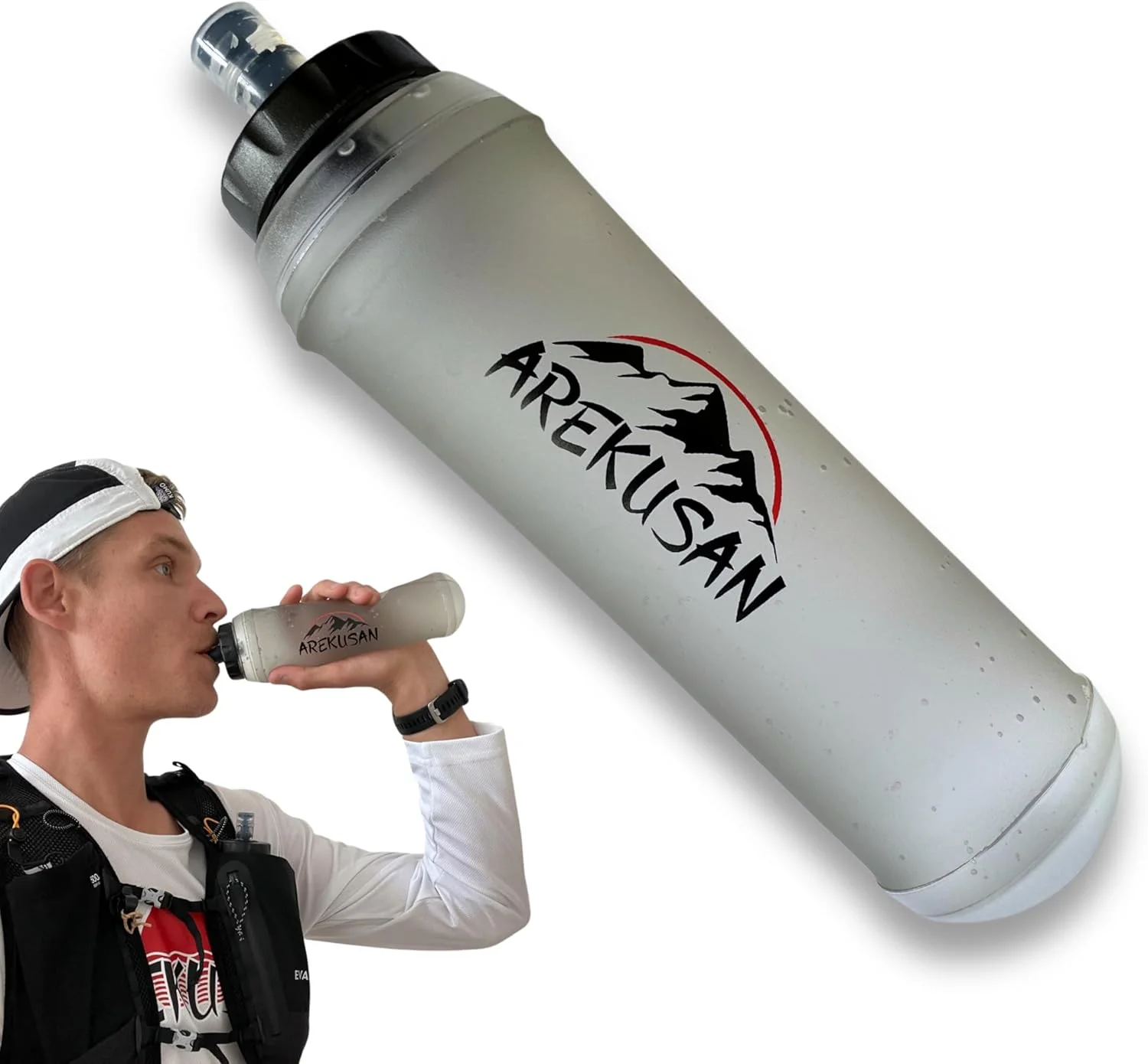 بطری آب ورزشی تاشو 500 میلی لیتری TPU، قمقمه نرم، بطری آب، بدون BPA، بدون بو، بطری ورزشی برای کوله پشتی هیدراتاسیون، دوچرخه سواری، پیاده روی، دویدن، کوهنوردی، کمپینگ، هیدراتاسیون در فضای باز و صعود