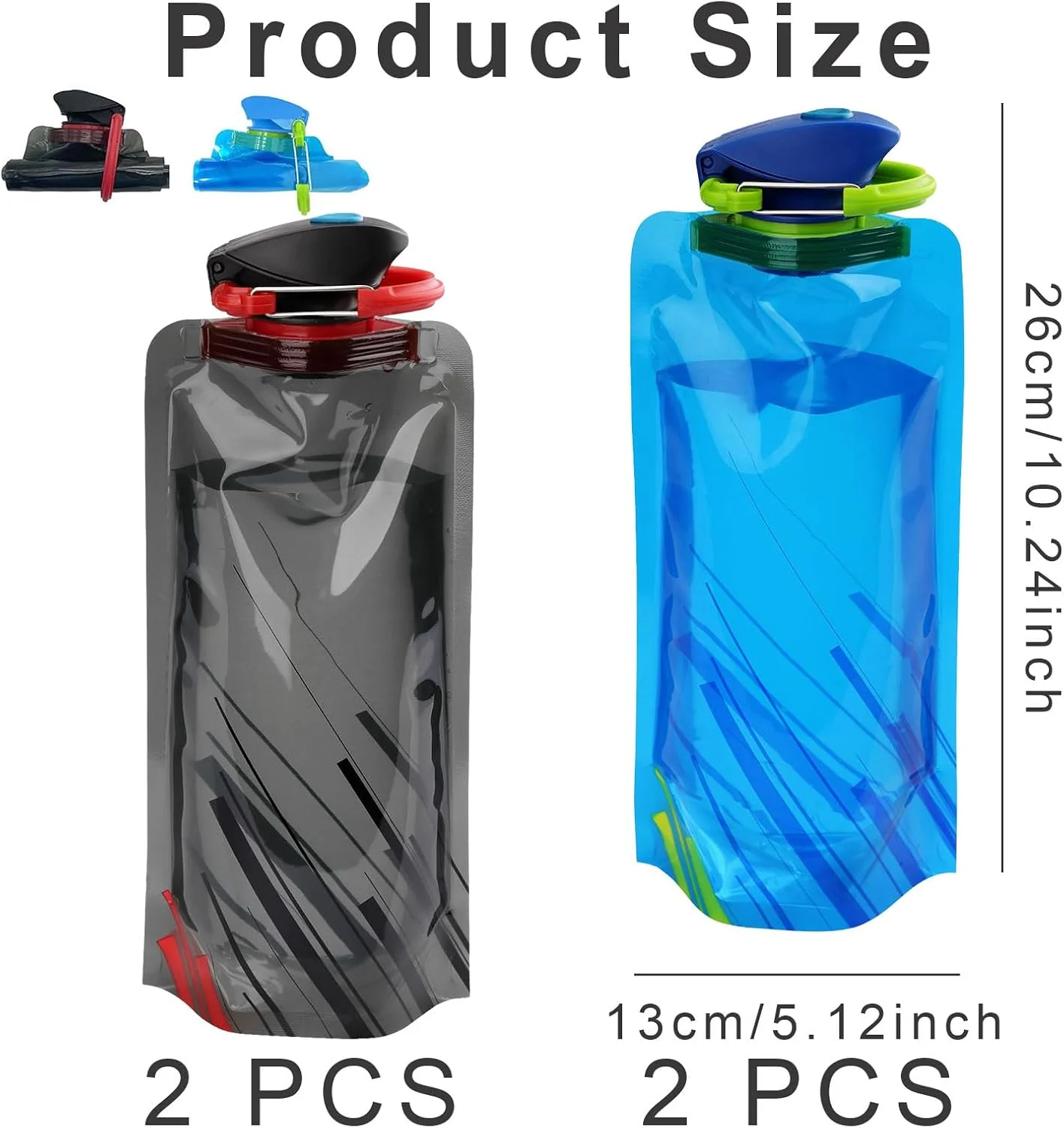 ست ۴ عددی قمقمه تاشو آب، قمقمه ورزشی قابل حمل، قمقمه آب چند بار مصرف برای مسافرت، پیاده روی، کمپینگ، کوله گردی، بادوام و سبک، ایده آل برای ورزش های فضای باز