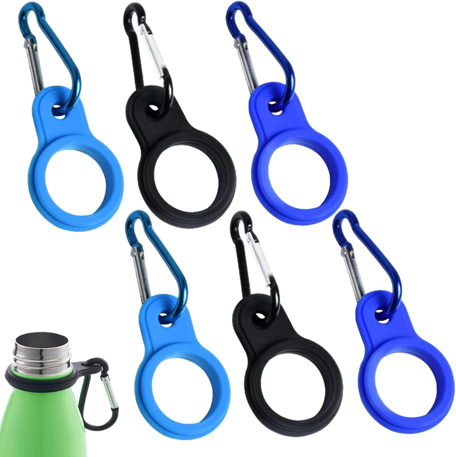 ست ۶ عددی نگهدارنده بطری کارابین، سگک بطری آب سیلیکونی، حلقه کلید سگک بطری، گیره قلاب برای پیاده روی، کمپینگ، مسافرت، کوهنوردی (چند رنگ)