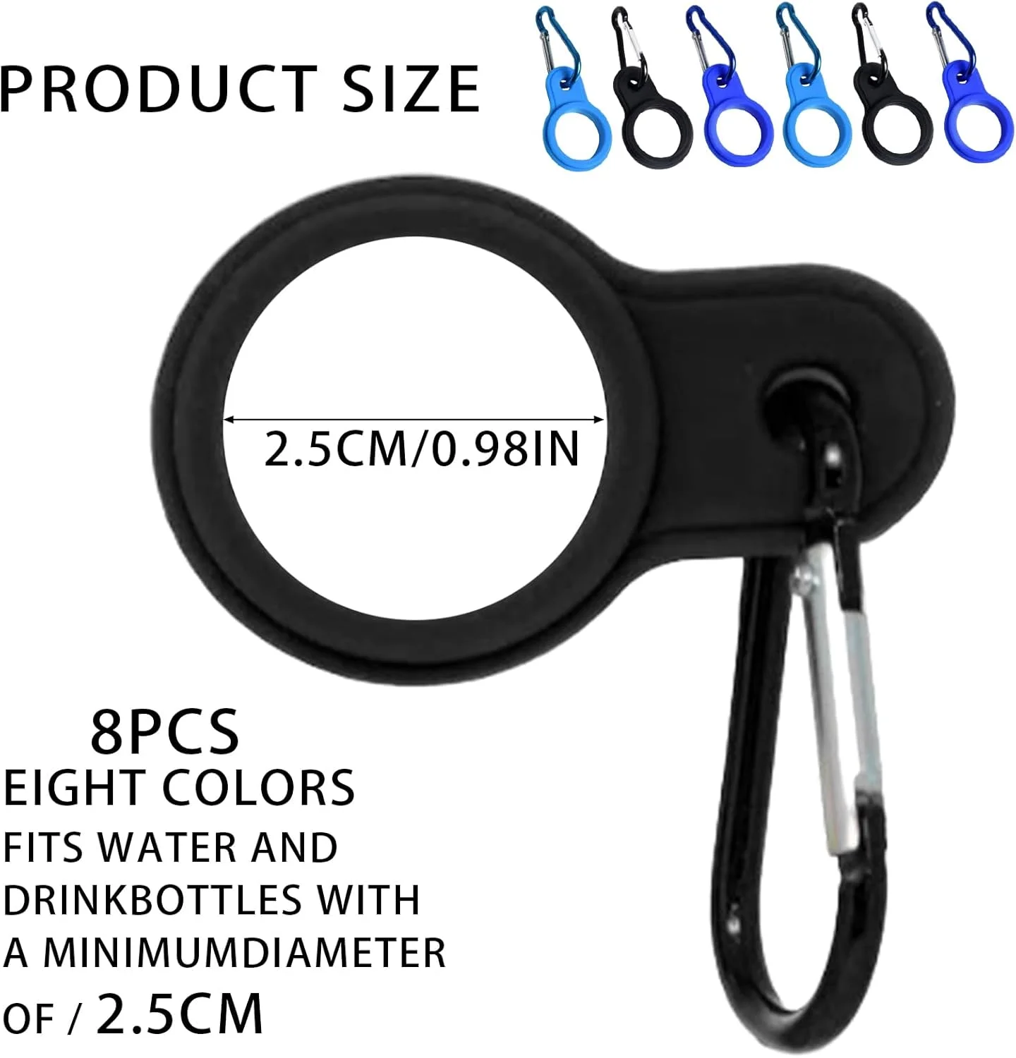 ست ۶ عددی نگهدارنده بطری کارابین، سگک بطری آب سیلیکونی، حلقه کلید سگک بطری، گیره قلاب برای پیاده روی، کمپینگ، مسافرت، کوهنوردی (چند رنگ)