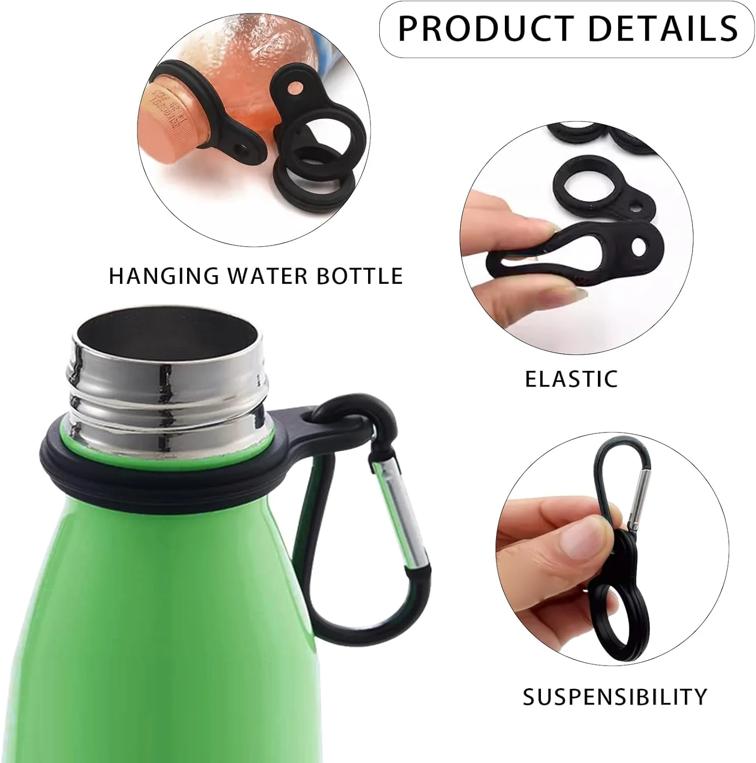 ست ۶ عددی نگهدارنده بطری کارابین، سگک بطری آب سیلیکونی، حلقه کلید سگک بطری، گیره قلاب برای پیاده روی، کمپینگ، مسافرت، کوهنوردی (چند رنگ)