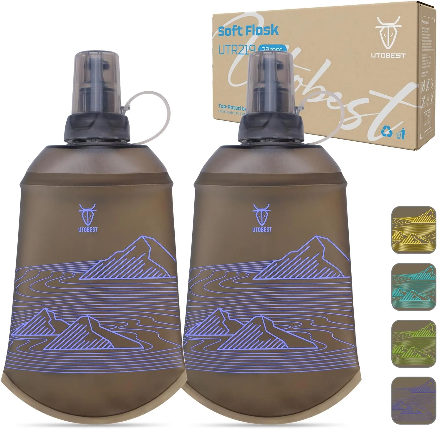 قمقمه نرم UTOBEST، بطری آب تاشو TPU انعطاف پذیر، مناسب برای دویدن، پیاده روی، دوچرخه سواری، کوهنوردی و ماراتن (بنفش، 200 میلی لیتر (2 عدد))