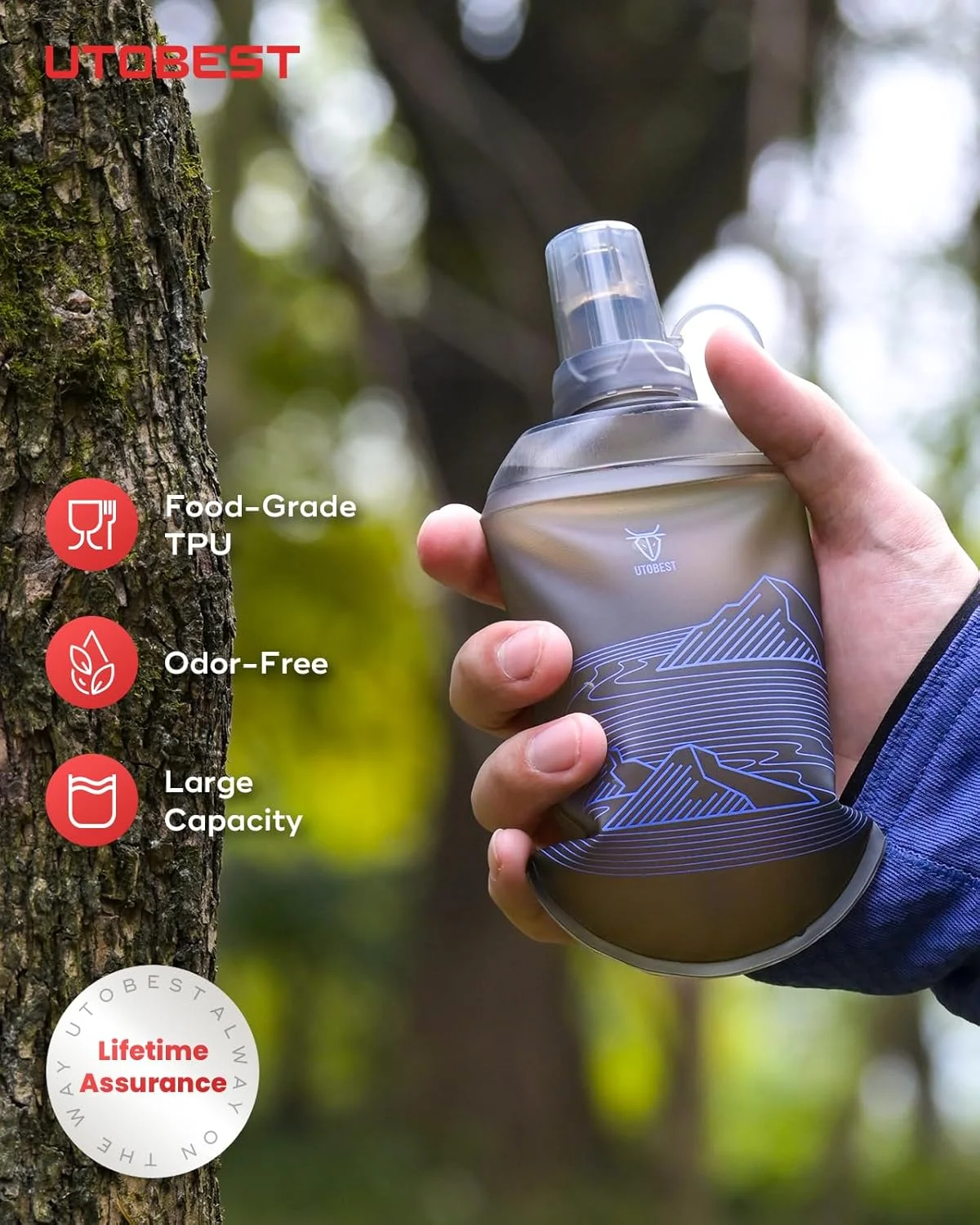 قمقمه نرم UTOBEST، بطری آب تاشو TPU انعطاف پذیر، مناسب برای دویدن، پیاده روی، دوچرخه سواری، کوهنوردی و ماراتن (بنفش، 200 میلی لیتر (2 عدد))