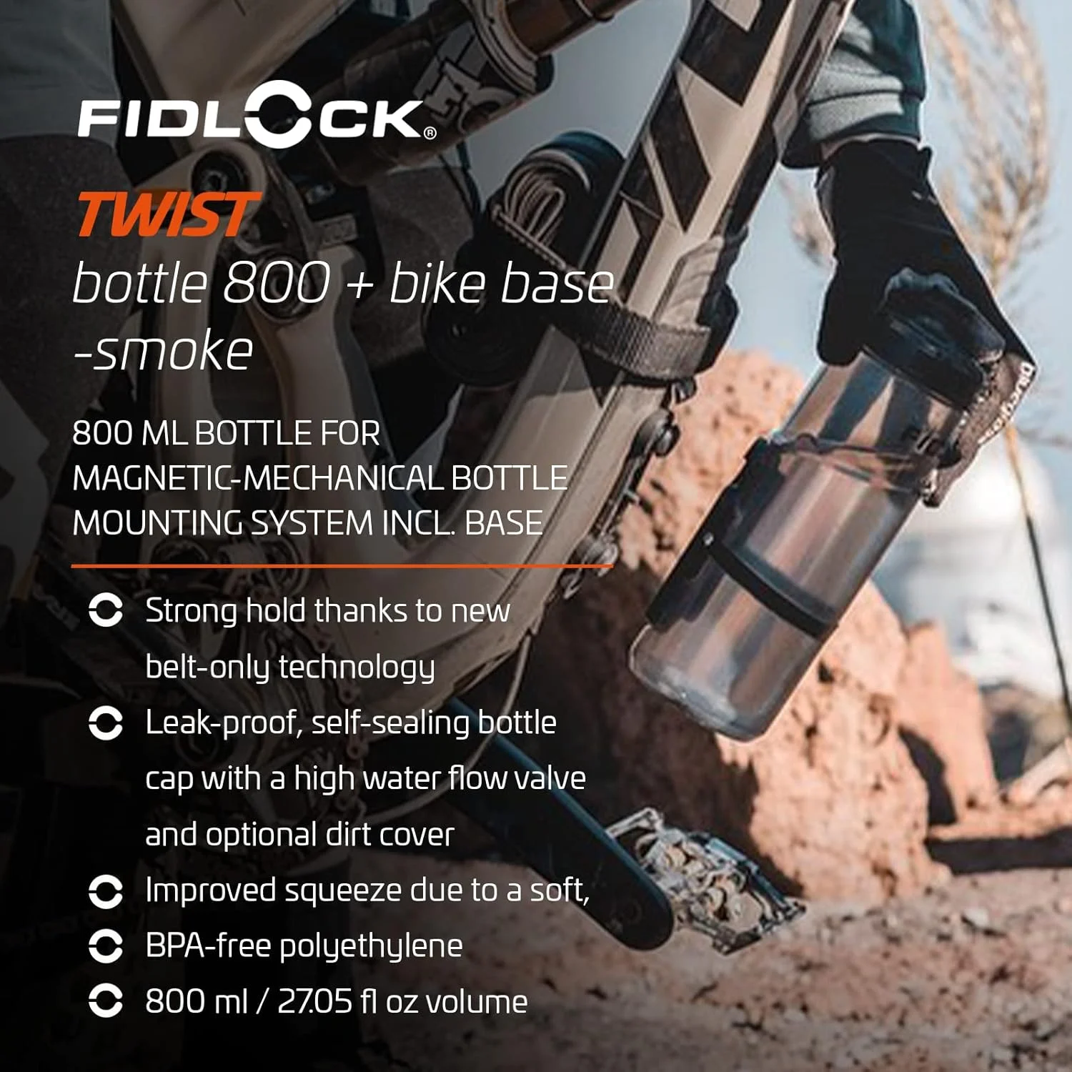 قمقمه تویست فیدلاک 800 + پایه دوچرخه مشکی شفاف